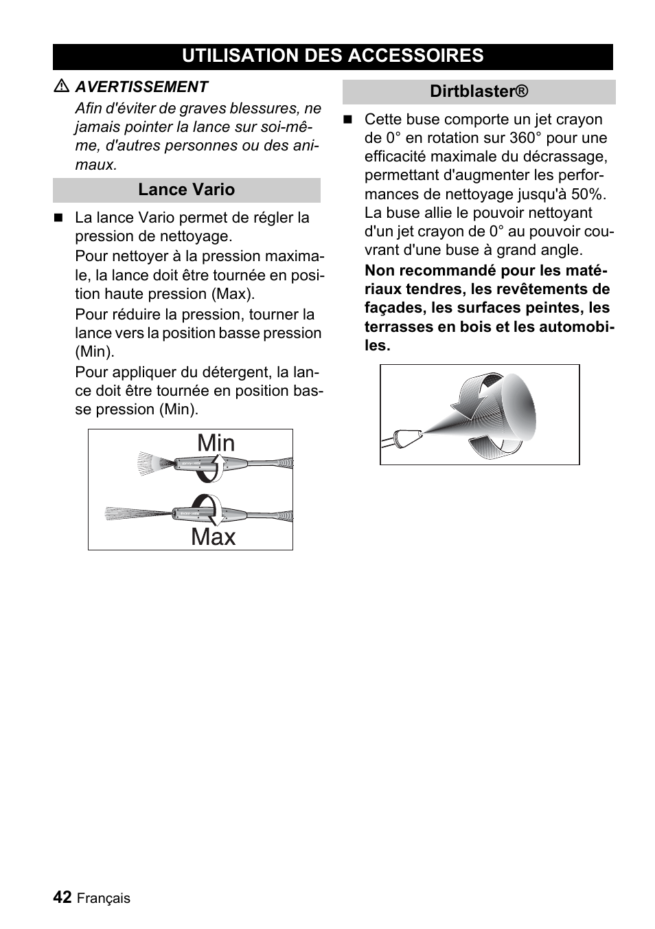 Utilisation des accessoires | Karcher K 3.91 M User Manual | Page 42 / 52