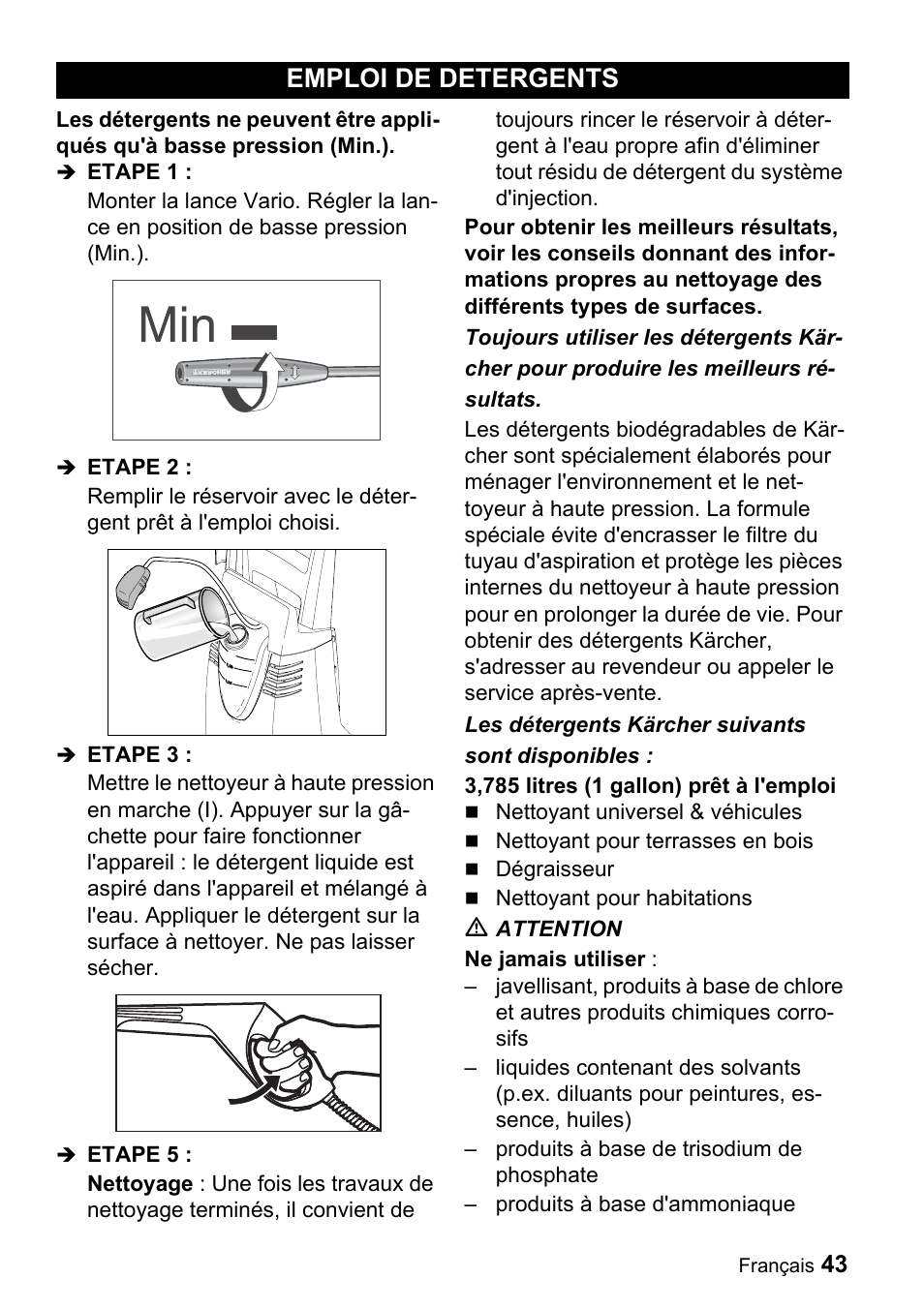 Emploi de detergents | Karcher K 3.91 M User Manual | Page 43 / 52