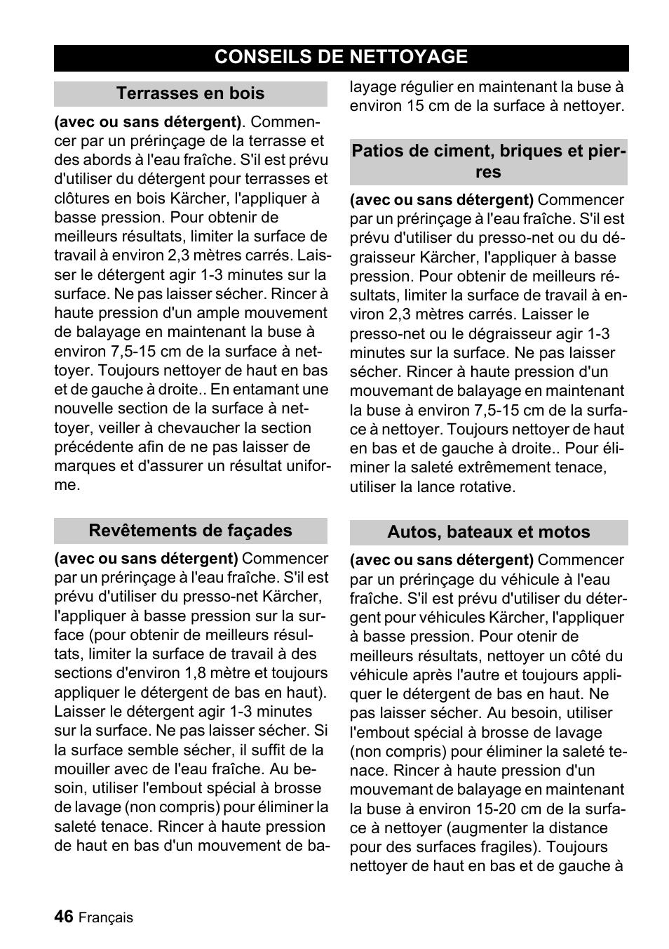 Conseils de nettoyage | Karcher K 3.91 M User Manual | Page 46 / 52