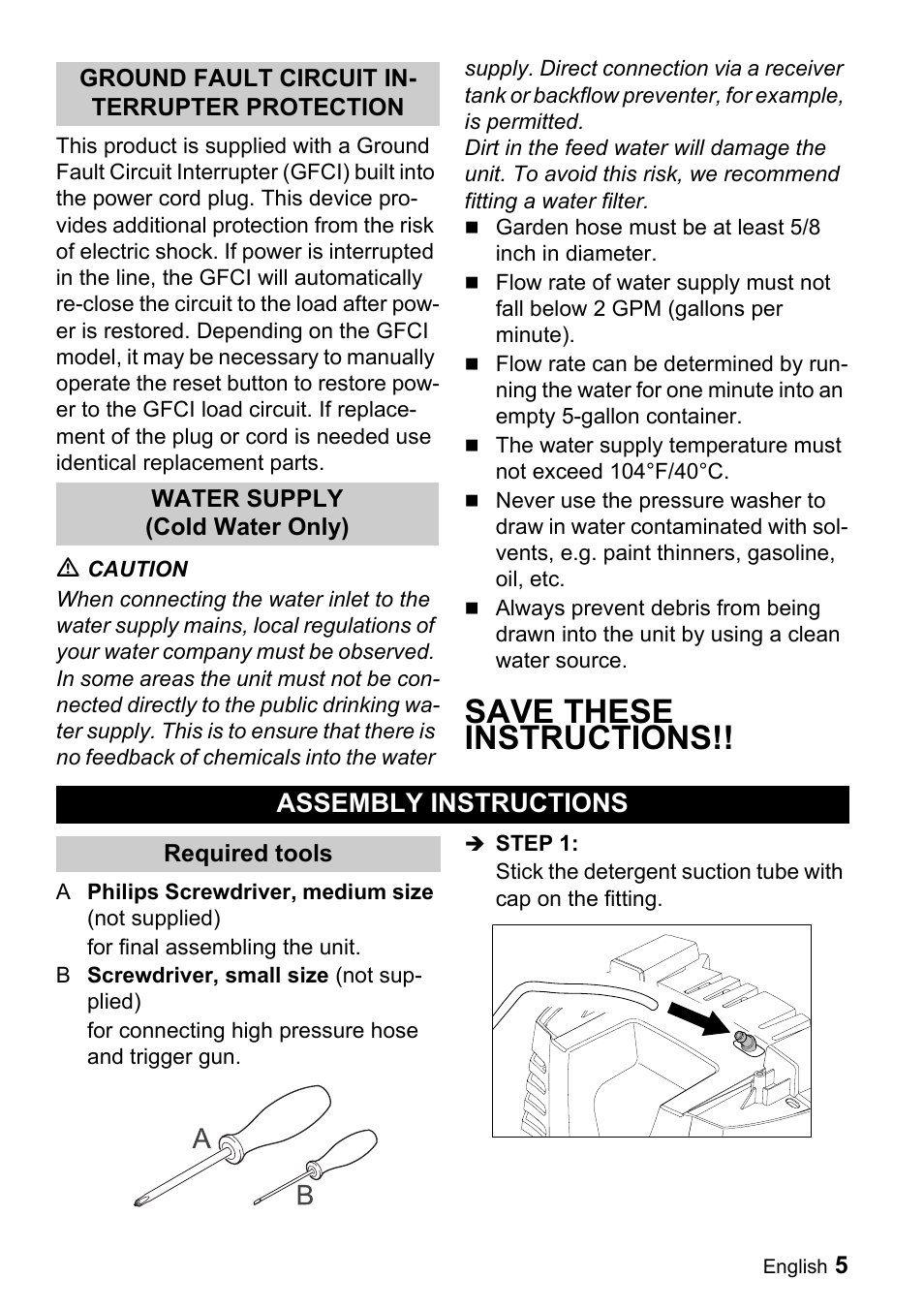 Save these instructions, Assembly instructions | Karcher K 3.91 M User Manual | Page 5 / 52