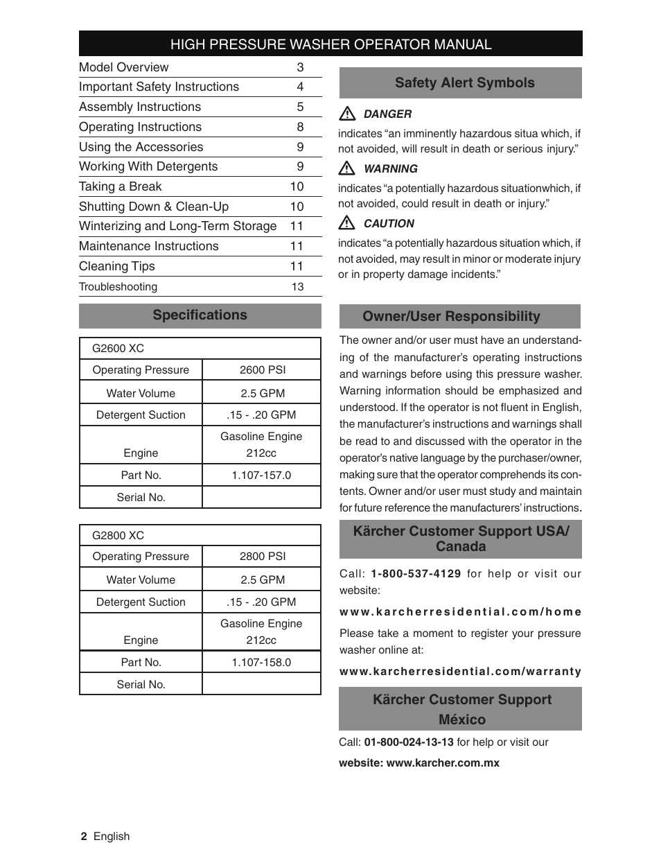 Karcher G2600XC User Manual | Page 2 / 40