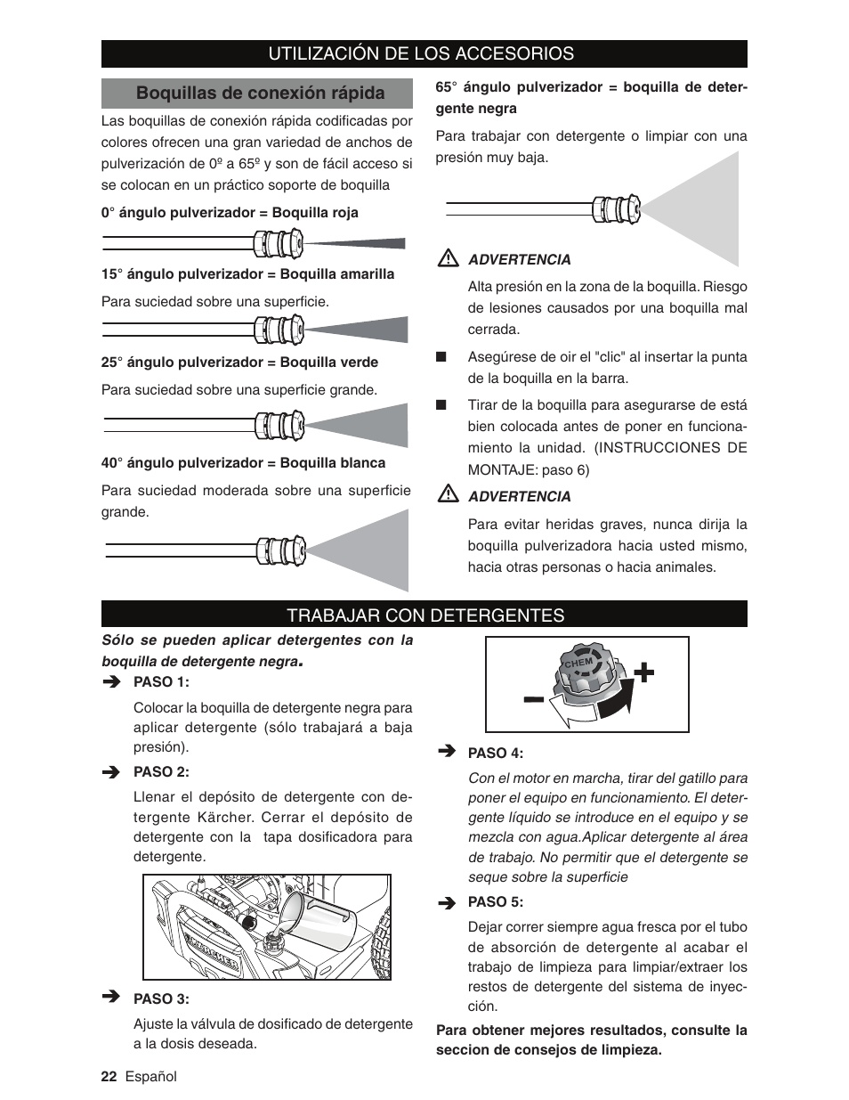 Boquillas de conexión rápida | Karcher G2600XC User Manual | Page 22 / 40