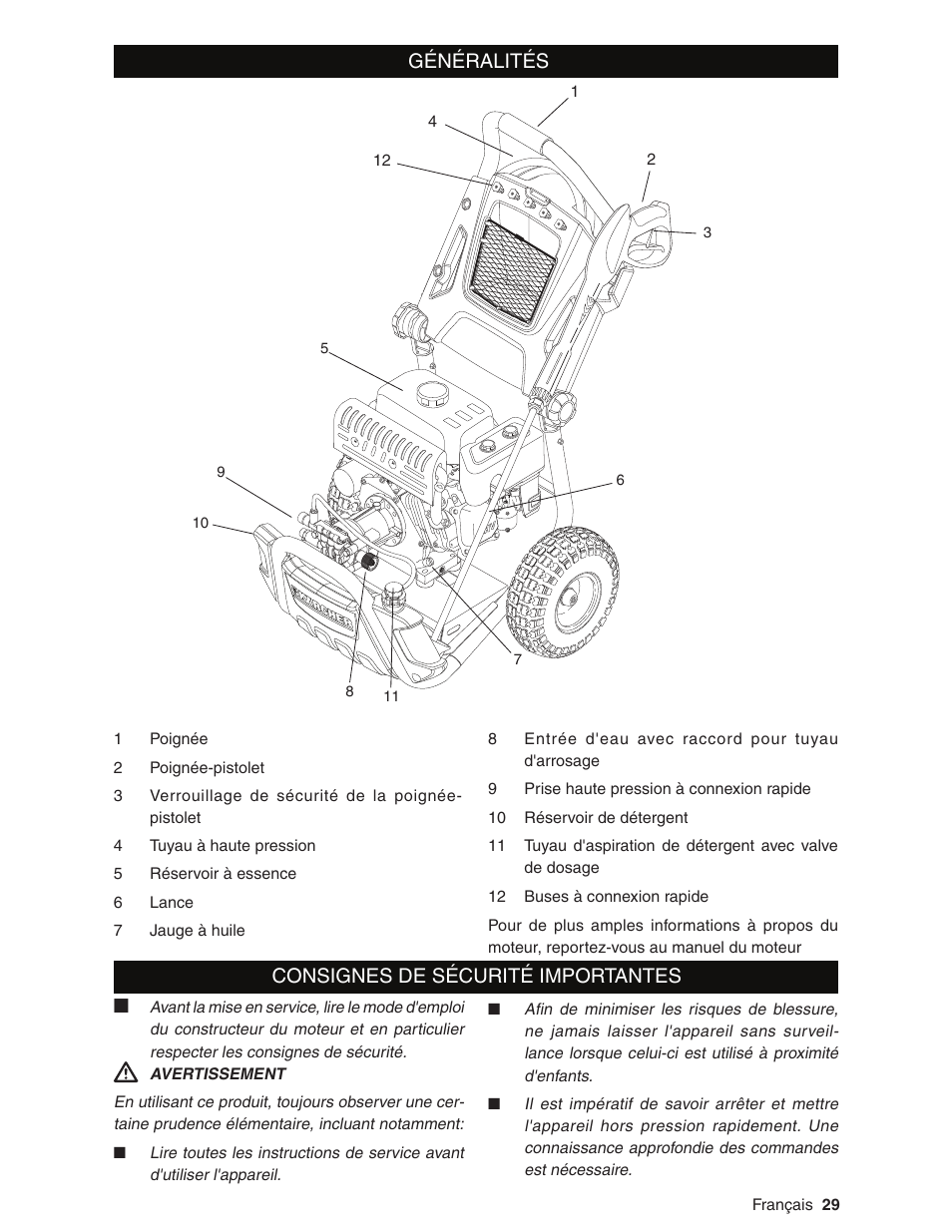 Généralités, Consignes de sécurité importantes | Karcher G2600XC User Manual | Page 29 / 40