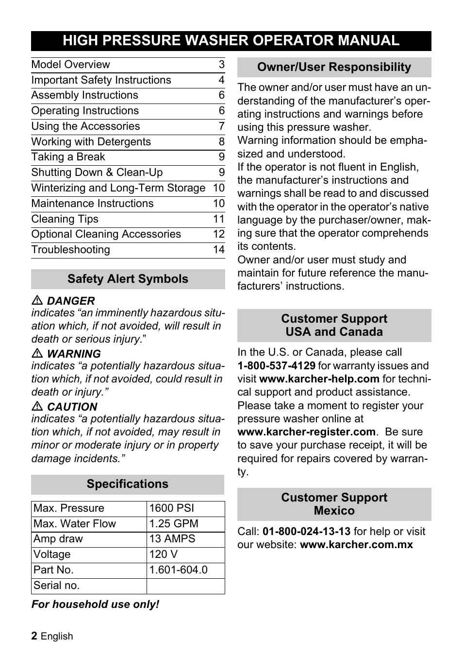 High pressure washer operator manual | Karcher K 2.29 User Manual | Page 2 / 48