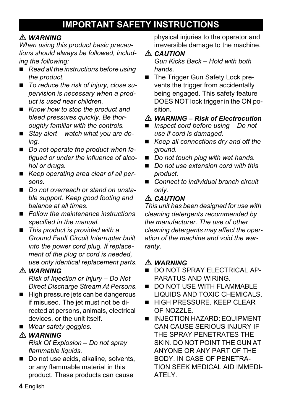 Important safety instructions | Karcher K 2.29 User Manual | Page 4 / 48