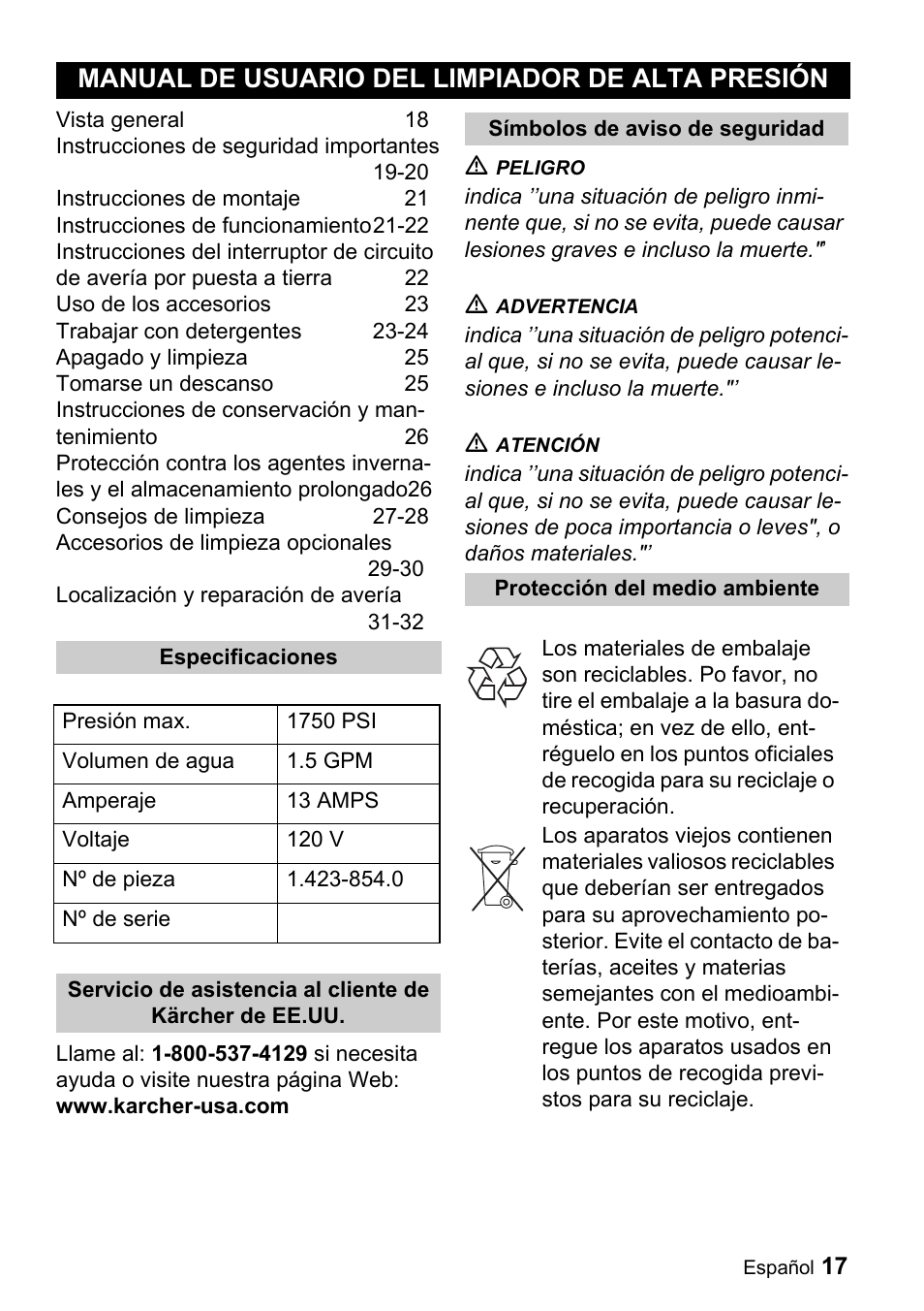 Manual de usuario del limpiador de alta presión | Karcher K 3.92 M User Manual | Page 17 / 48