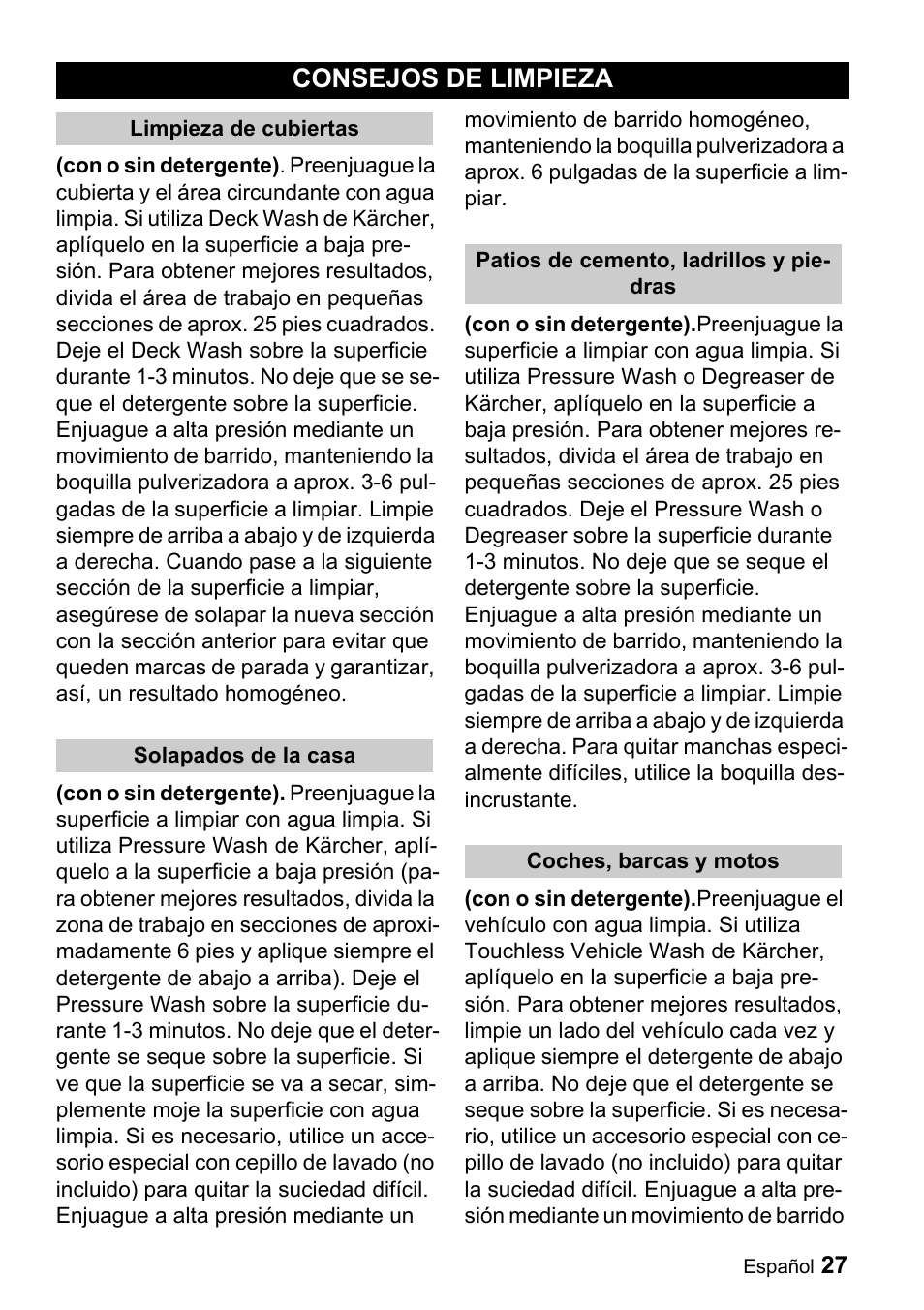 Consejos de limpieza | Karcher K 3.92 M User Manual | Page 27 / 48