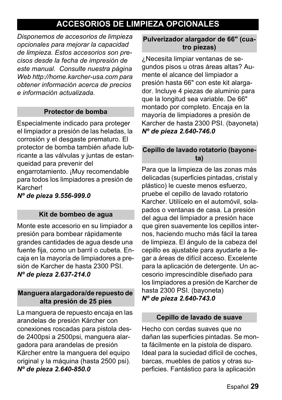 Accesorios de limpieza opcionales | Karcher K 3.92 M User Manual | Page 29 / 48