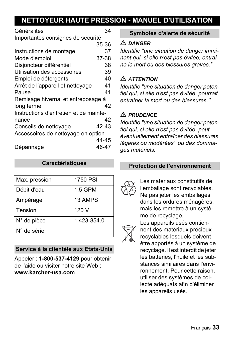 Nettoyeur haute pression - manuel d'utilisation | Karcher K 3.92 M User Manual | Page 33 / 48