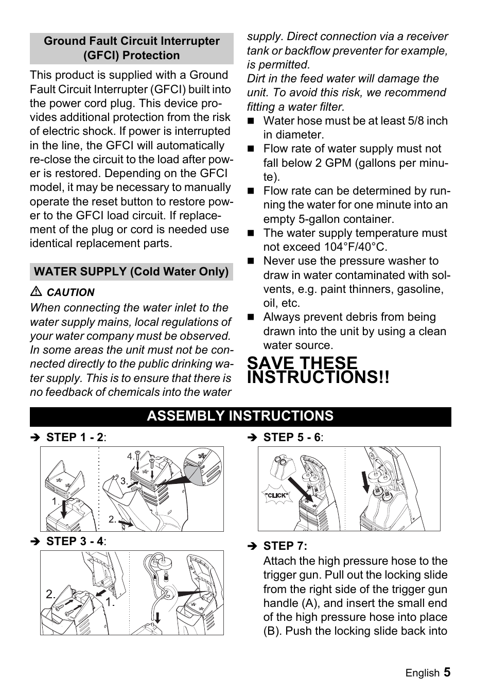 Save these instructions, Assembly instructions | Karcher K 3.92 M User Manual | Page 5 / 48