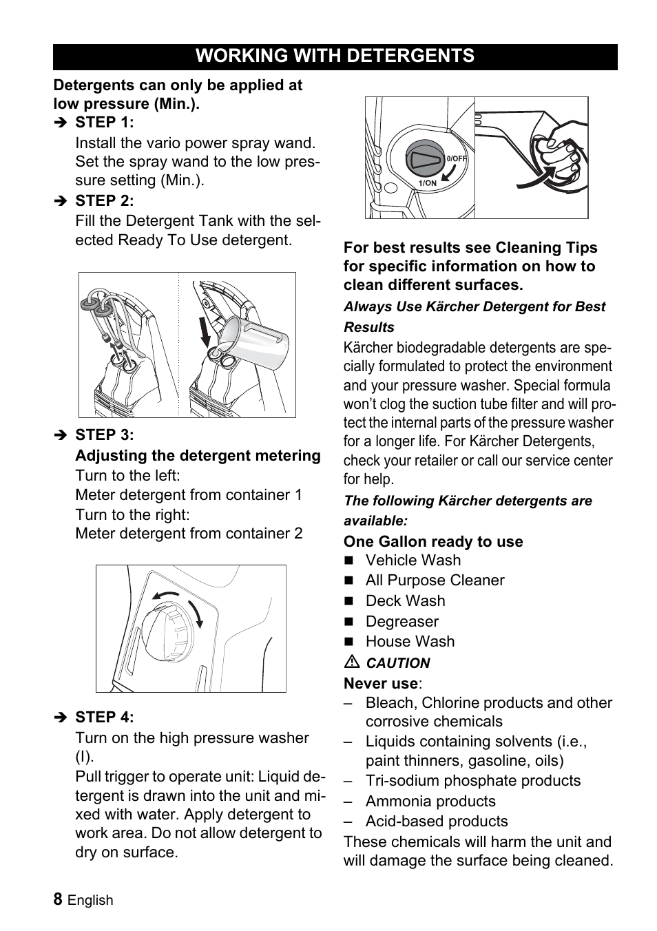 Working with detergents | Karcher K 3.92 M User Manual | Page 8 / 48