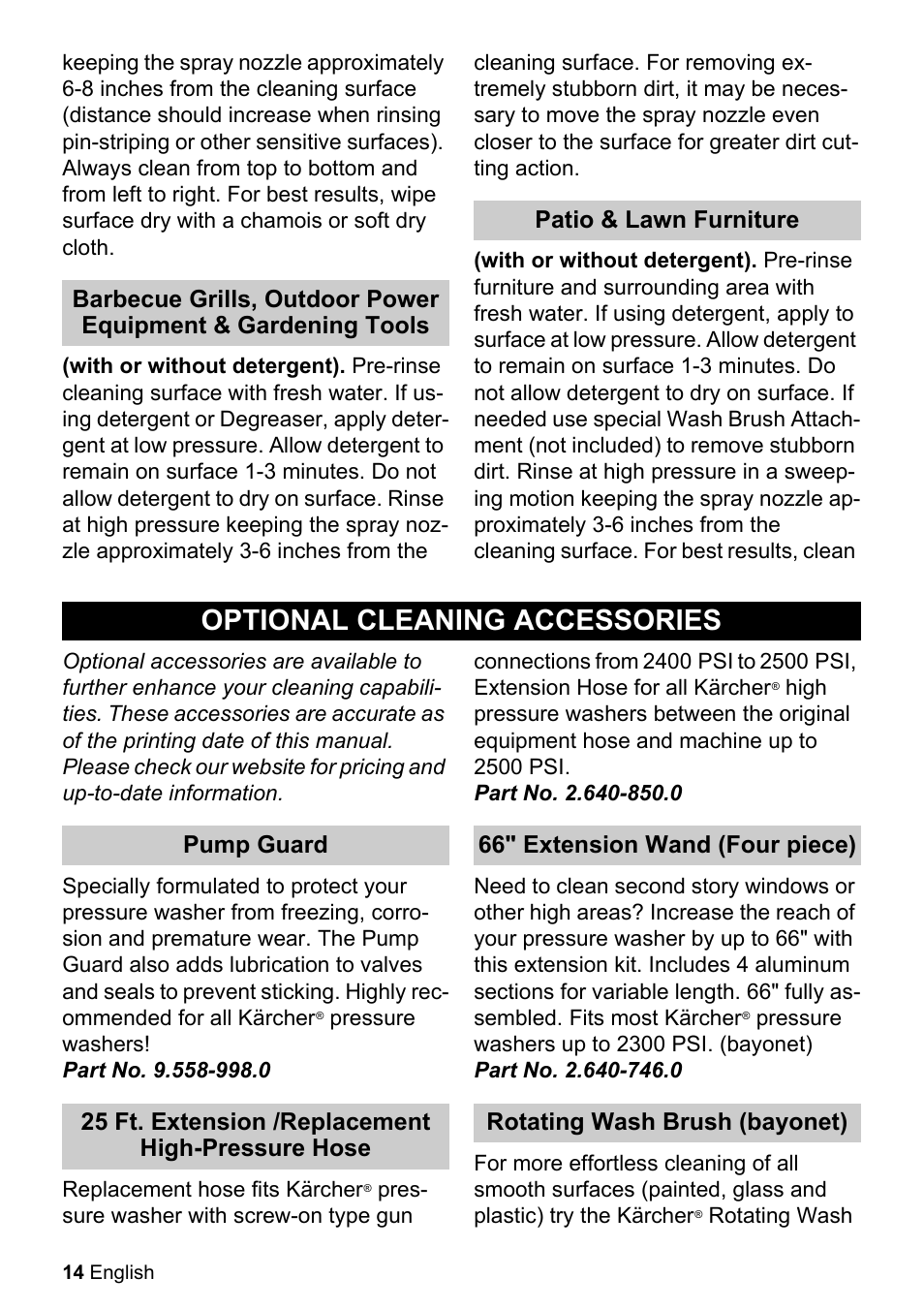 Optional cleaning accessories | Karcher K 2.360 User Manual | Page 14 / 52