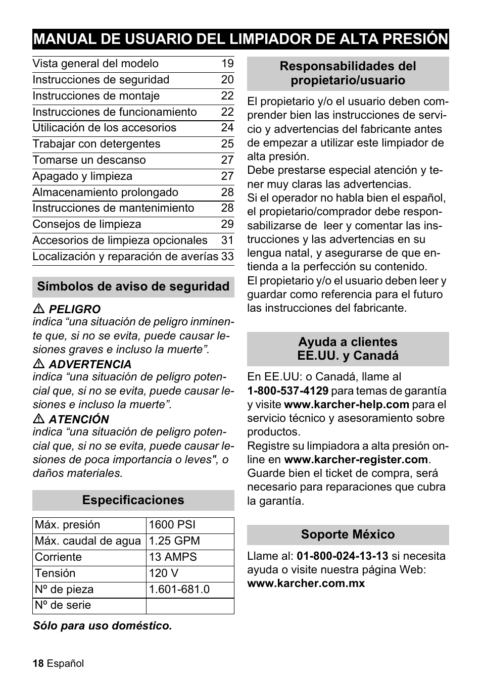 Manual de usuario del limpiador de alta presión | Karcher K 2.360 User Manual | Page 18 / 52