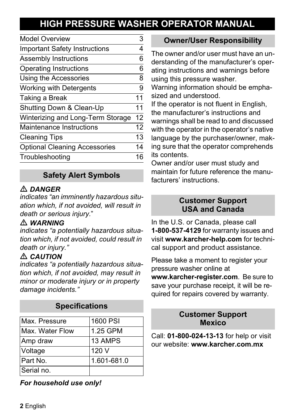 High pressure washer operator manual | Karcher K 2.360 User Manual | Page 2 / 52
