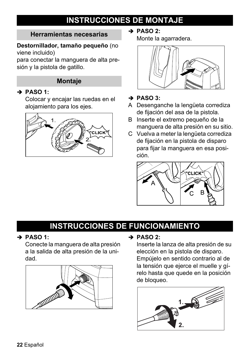 Instrucciones de montaje, Instrucciones de funcionamiento | Karcher K 2.360 User Manual | Page 22 / 52