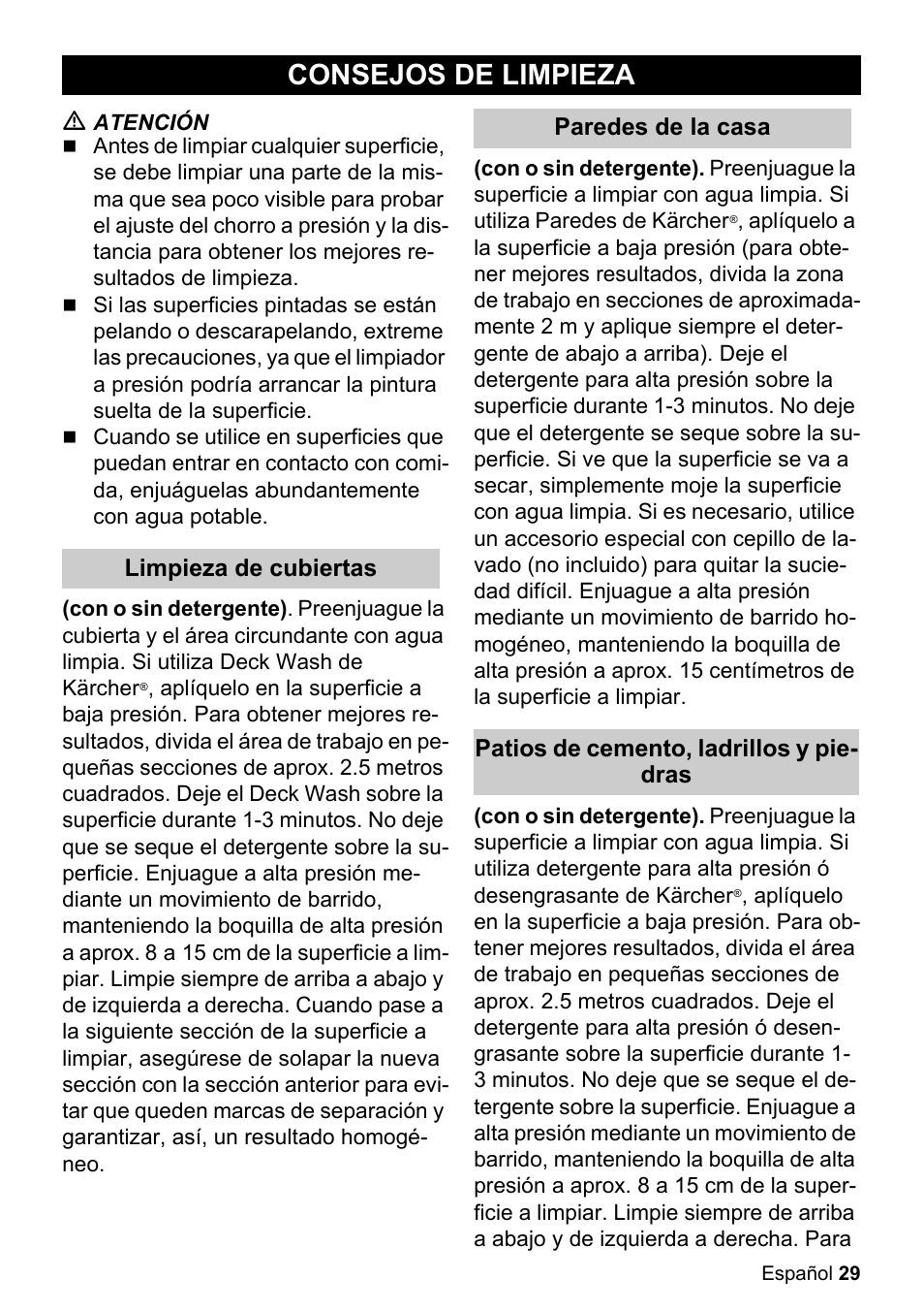 Consejos de limpieza | Karcher K 2.360 User Manual | Page 29 / 52