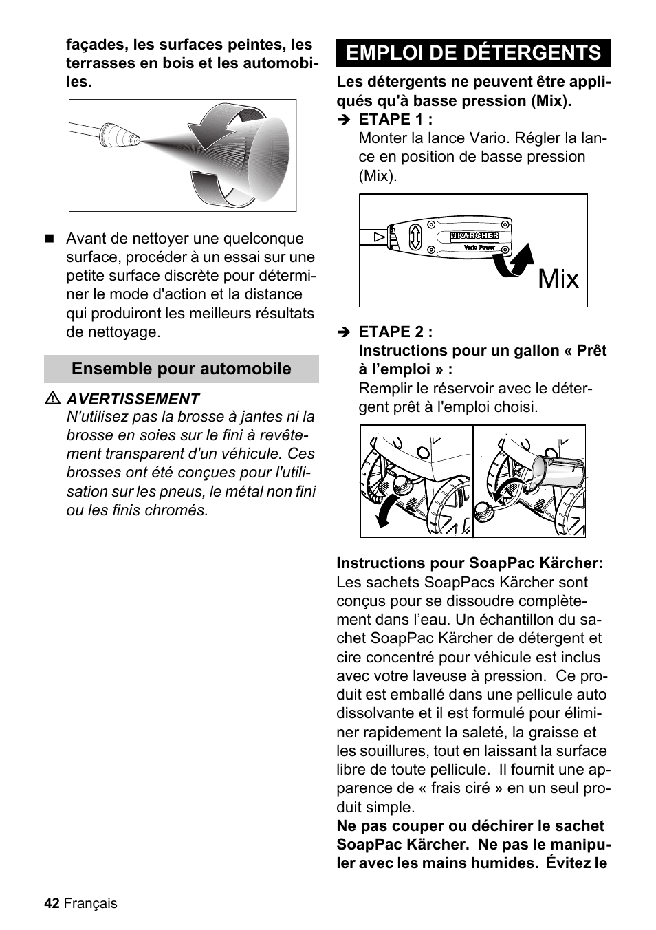 Emploi de détergents | Karcher K 2.360 User Manual | Page 42 / 52