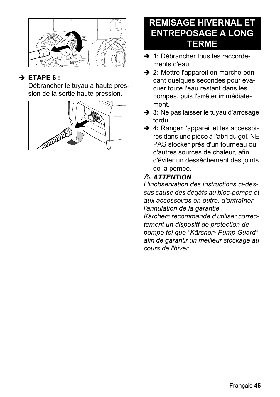Remisage hivernal et entreposage a long terme | Karcher K 2.360 User Manual | Page 45 / 52