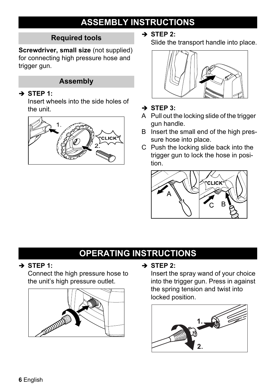 Assembly instructions, Operating instructions | Karcher K 2.360 User Manual | Page 6 / 52