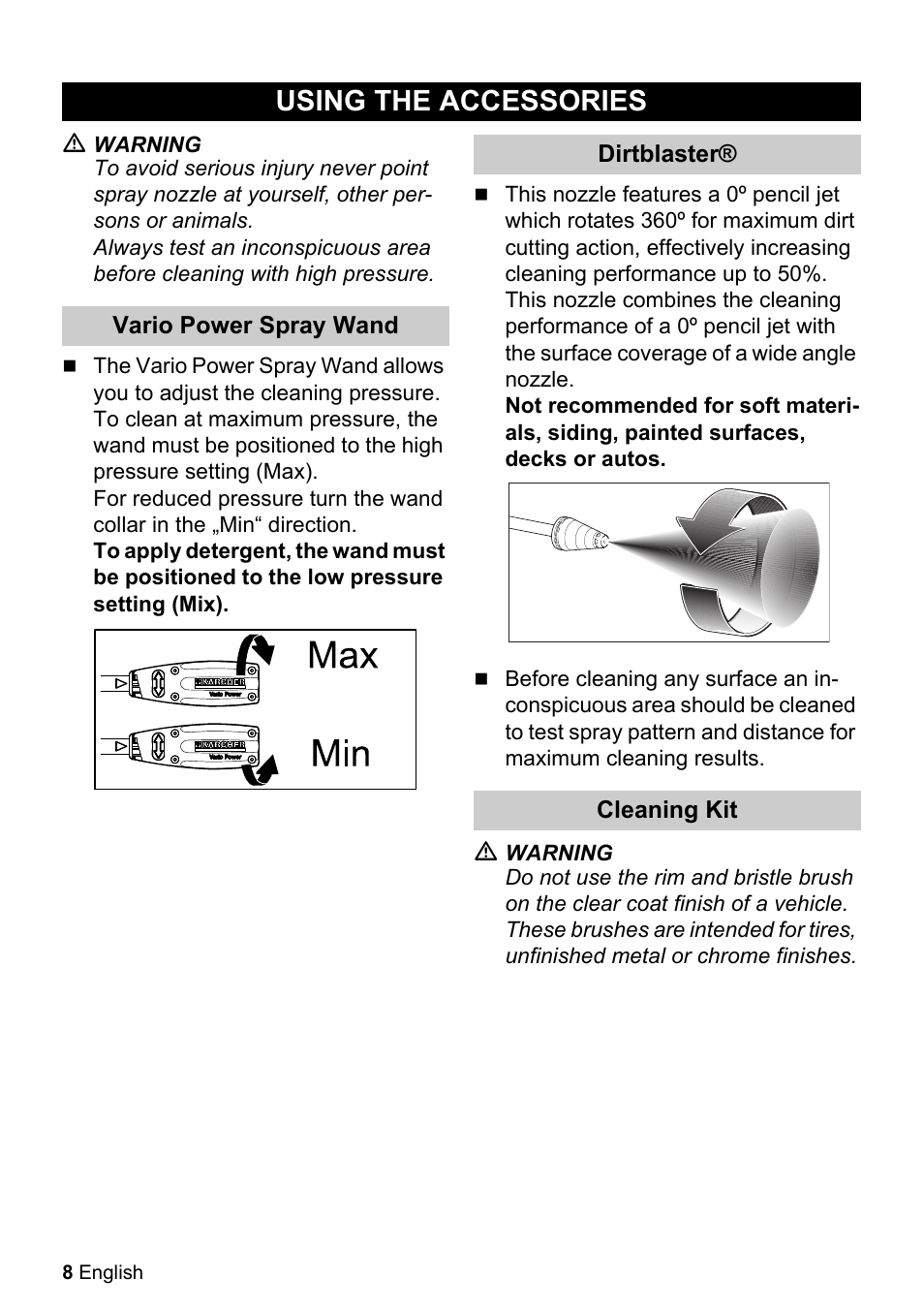 Using the accessories | Karcher K 2.360 User Manual | Page 8 / 52