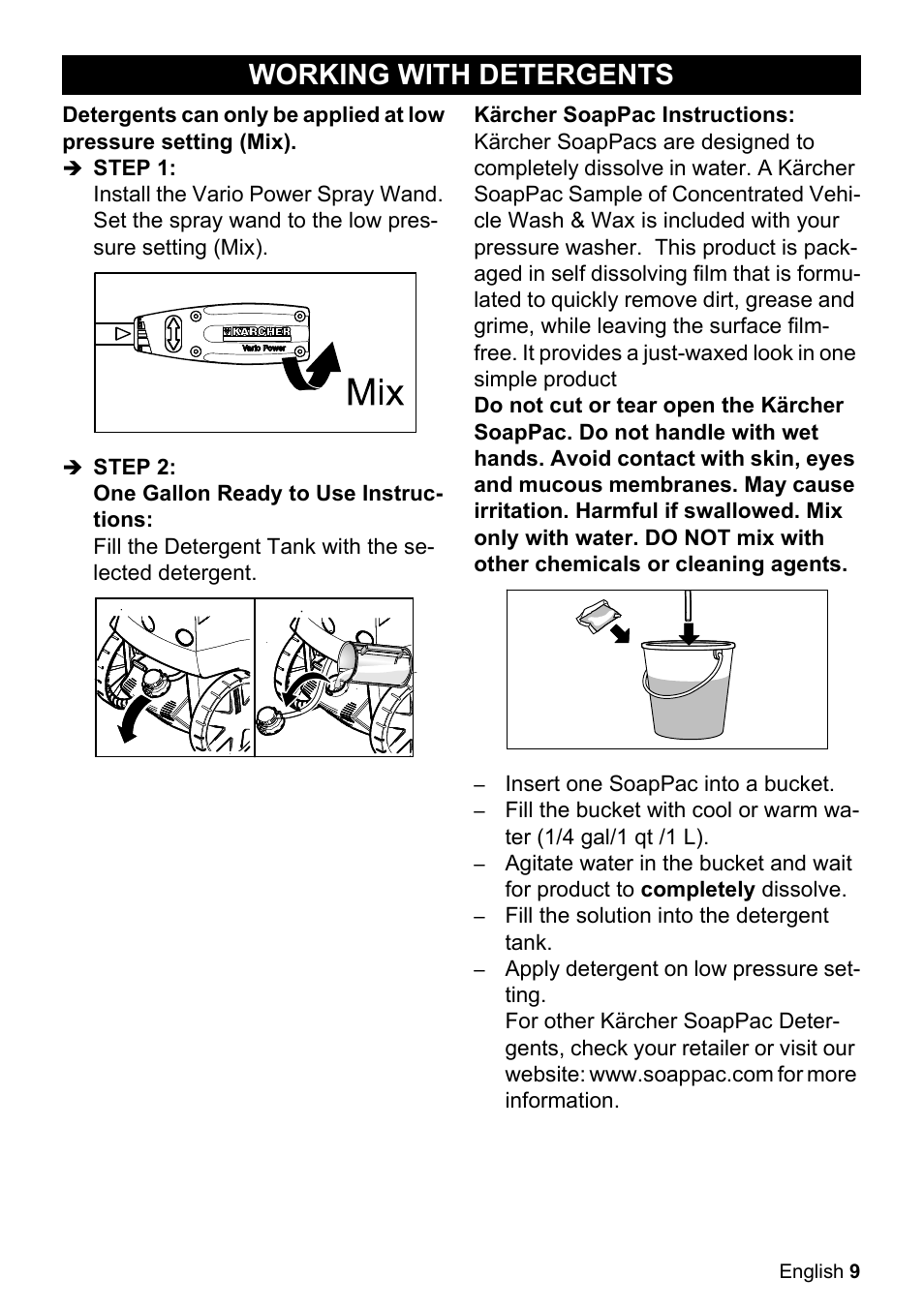 Working with detergents | Karcher K 2.360 User Manual | Page 9 / 52