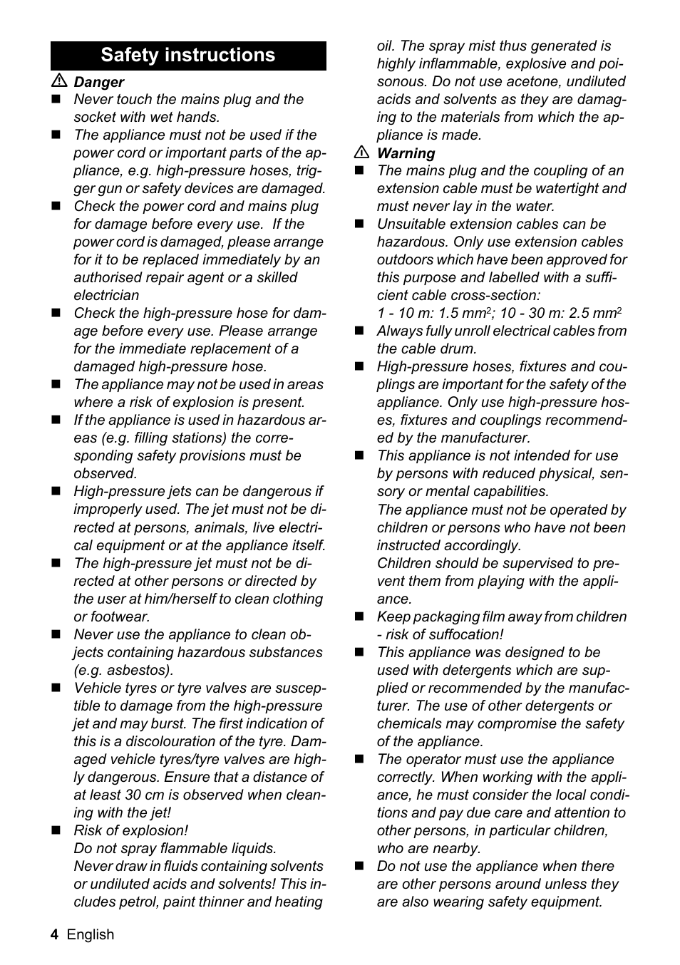 Safety instructions | Karcher K 2.199 User Manual | Page 4 / 12