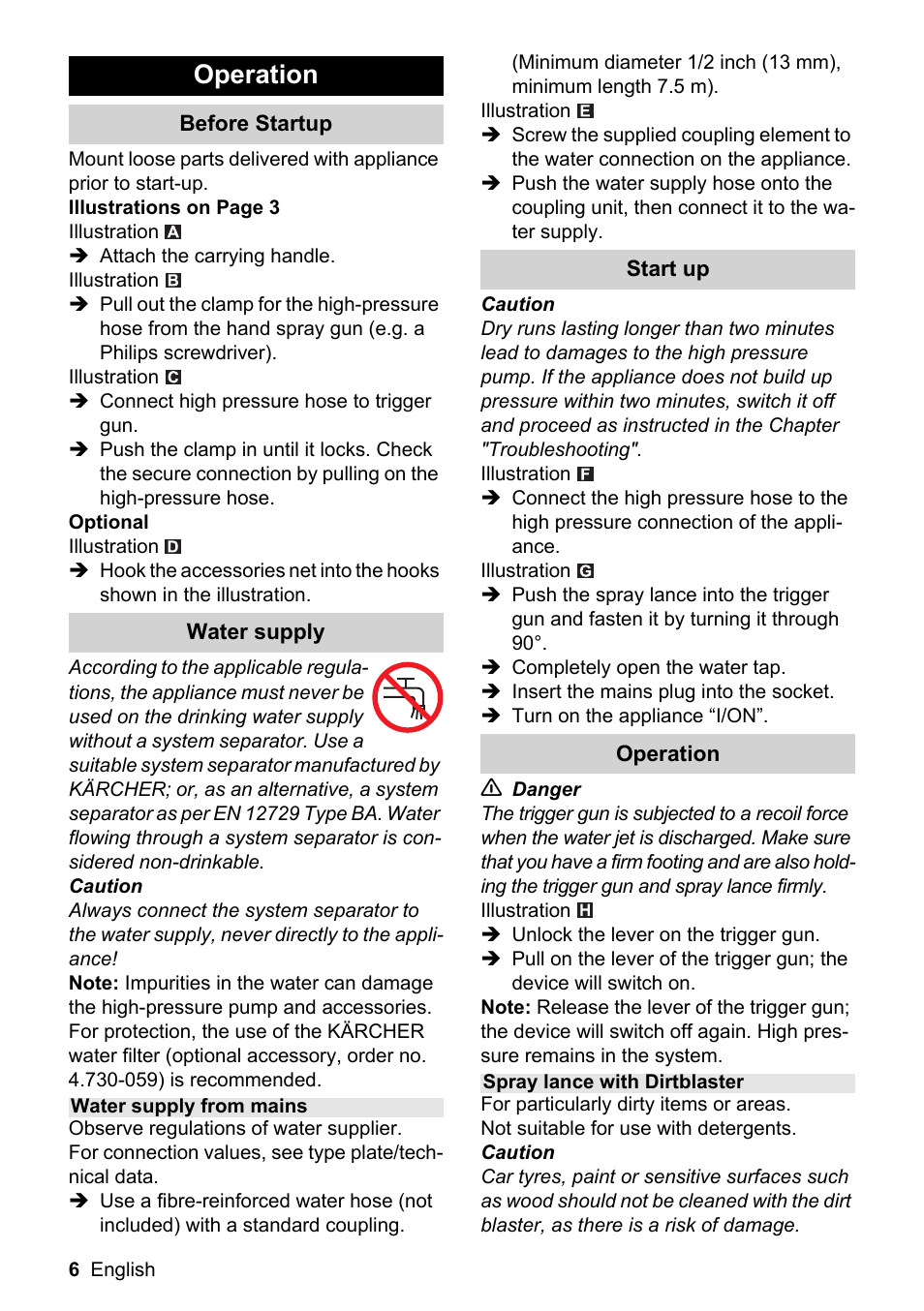 Operation | Karcher K 2.199 User Manual | Page 6 / 12