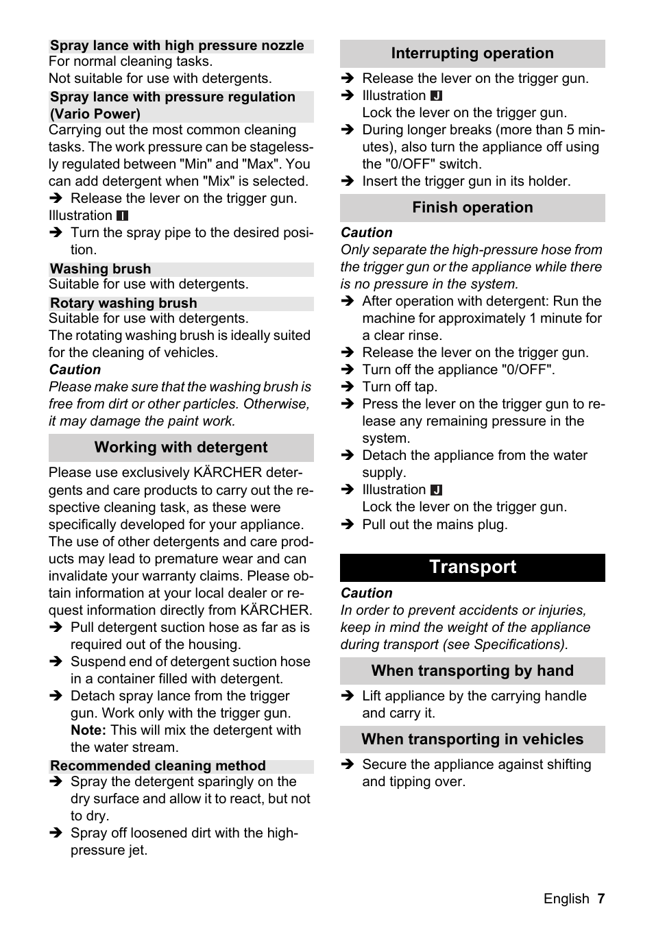 Transport | Karcher K 2.199 User Manual | Page 7 / 12