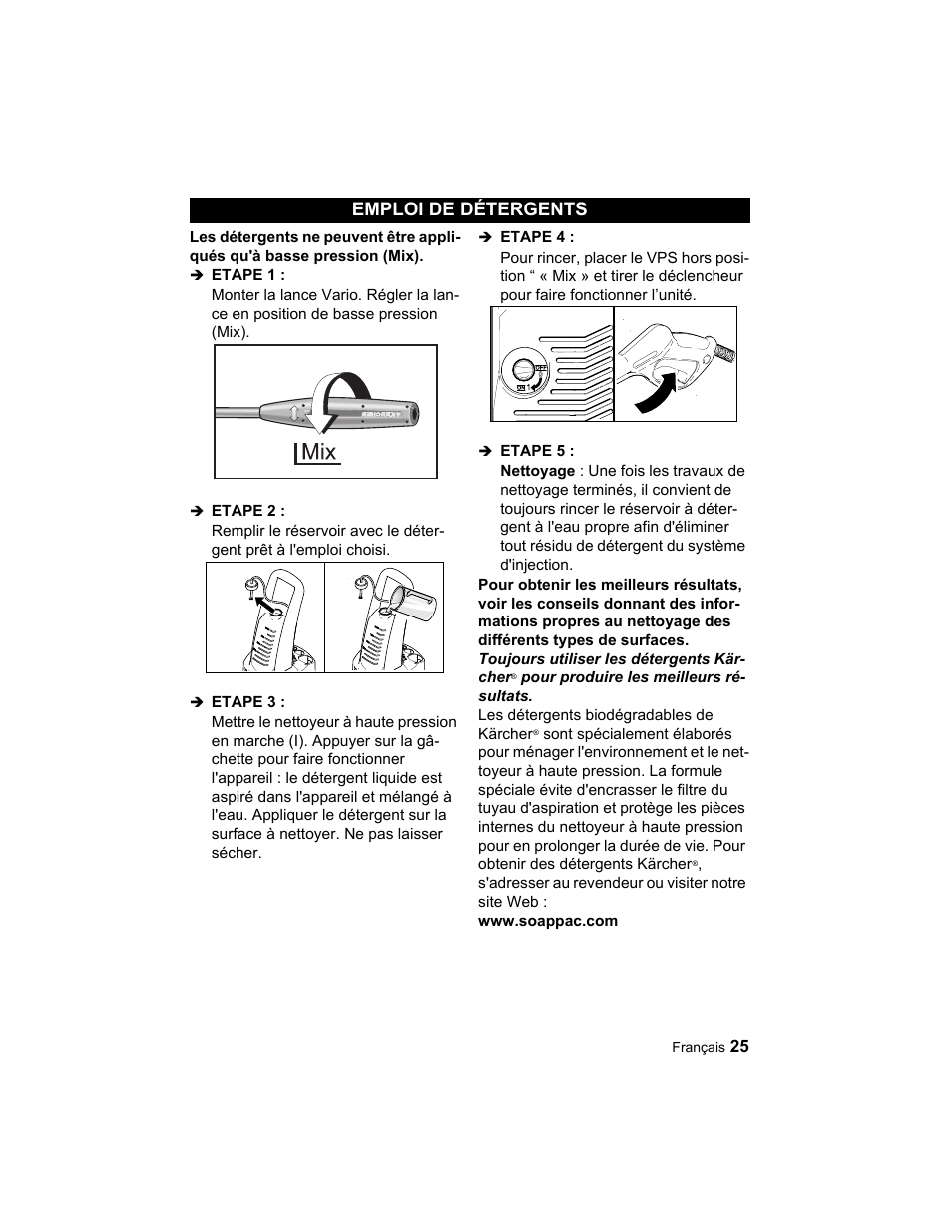 Emploi de détergents | Karcher K 3.67 M User Manual | Page 25 / 52