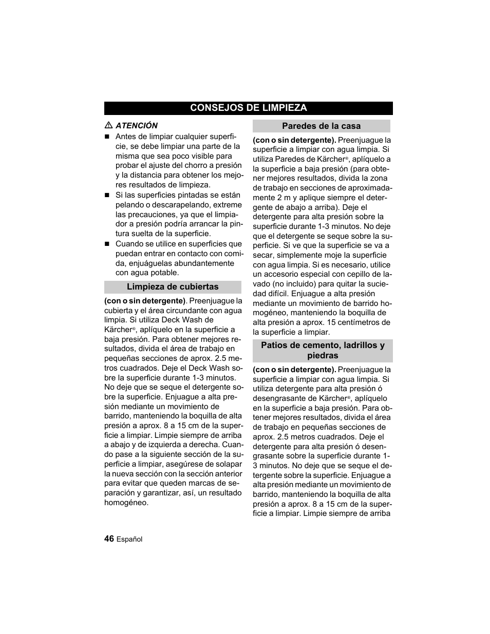 Consejos de limpieza | Karcher K 3.67 M User Manual | Page 46 / 52