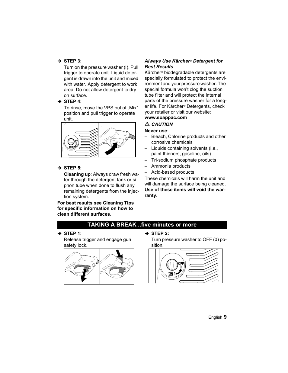 Taking a break ..five minutes or more | Karcher K 3.67 M User Manual | Page 9 / 52