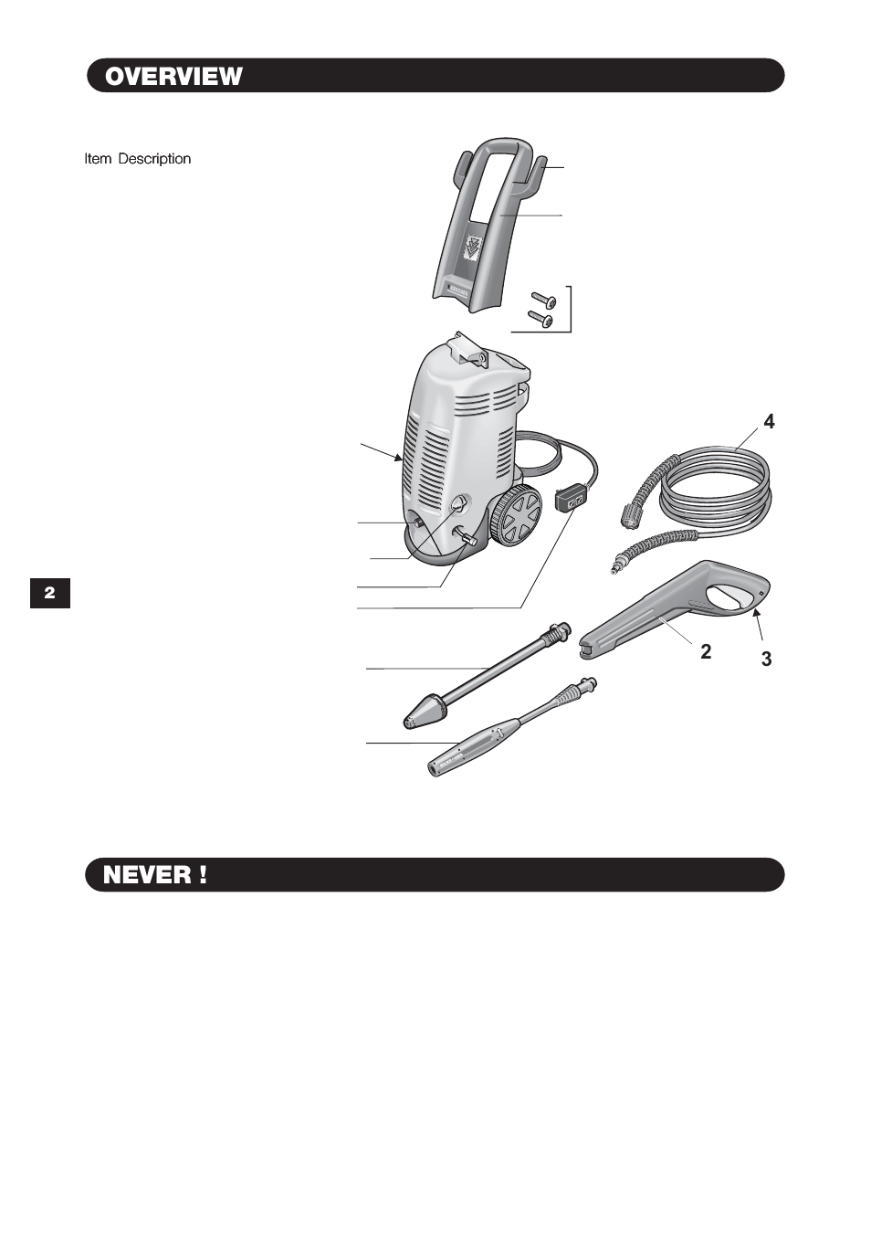 Never, Overview never | Karcher K 3.78 User Manual | Page 2 / 12