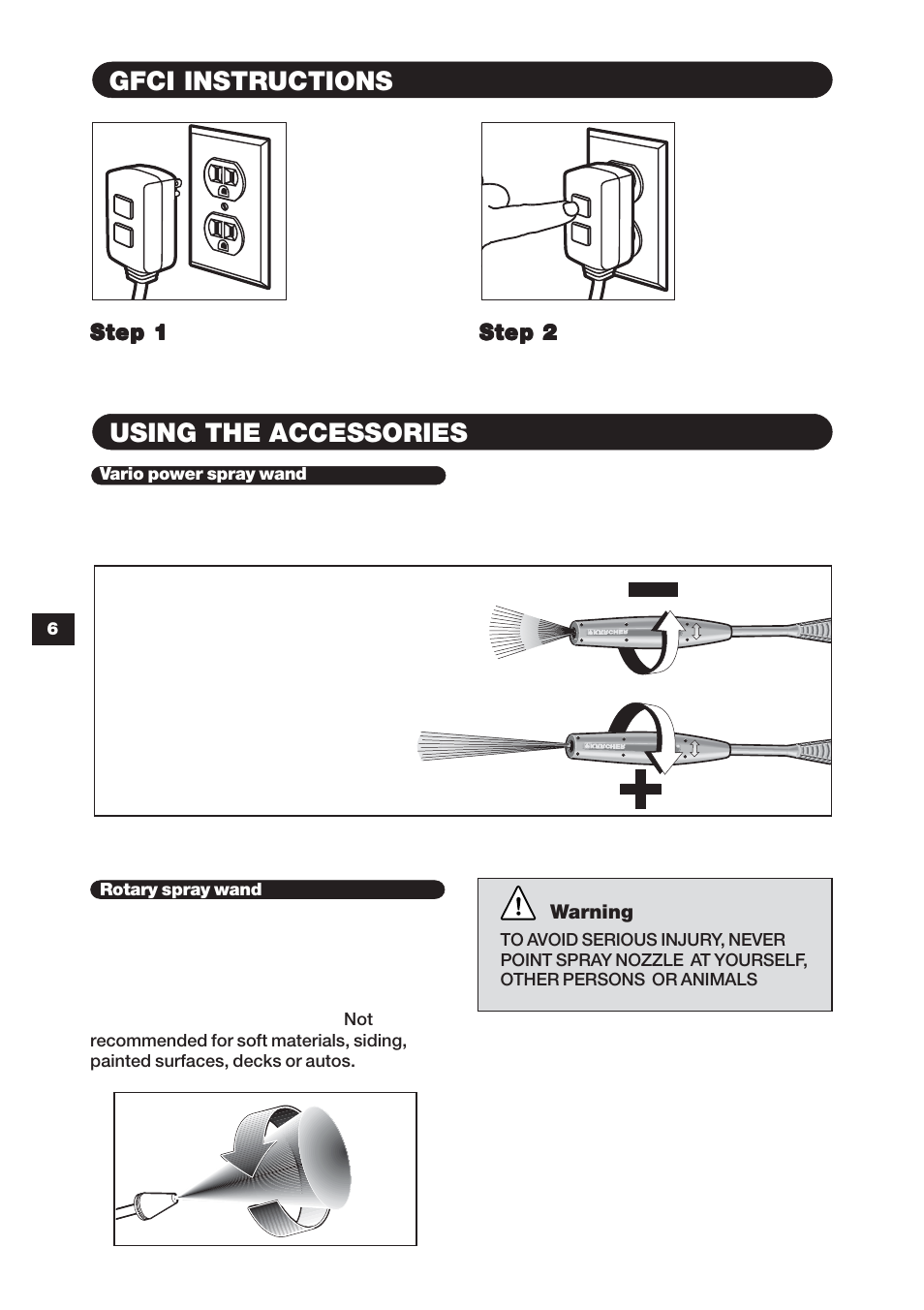 Gfci instructions using the accessories | Karcher K 3.78 User Manual | Page 6 / 12