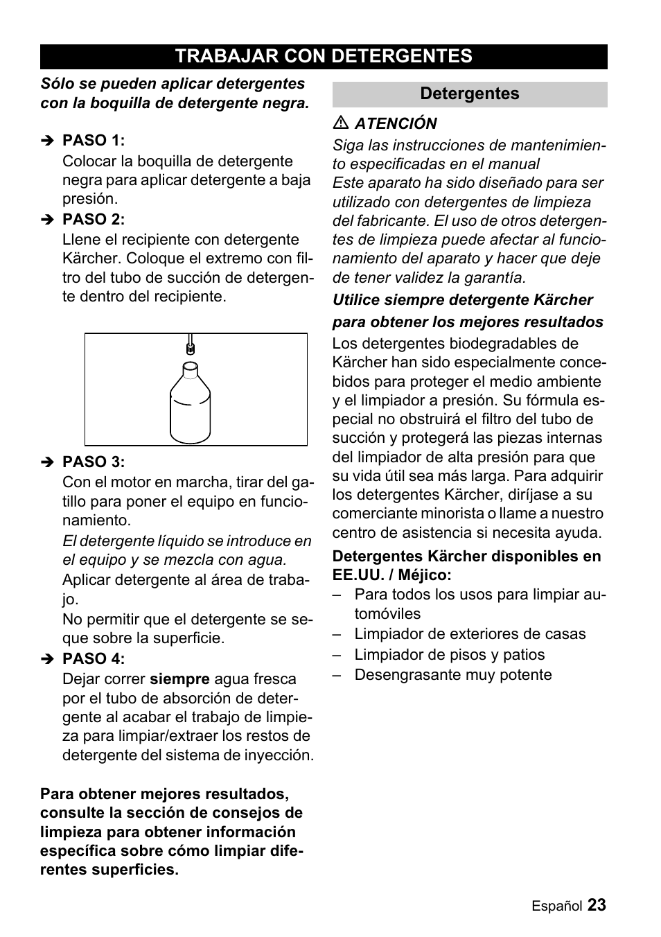 Trabajar con detergentes | Karcher G 2650 OH User Manual | Page 23 / 47
