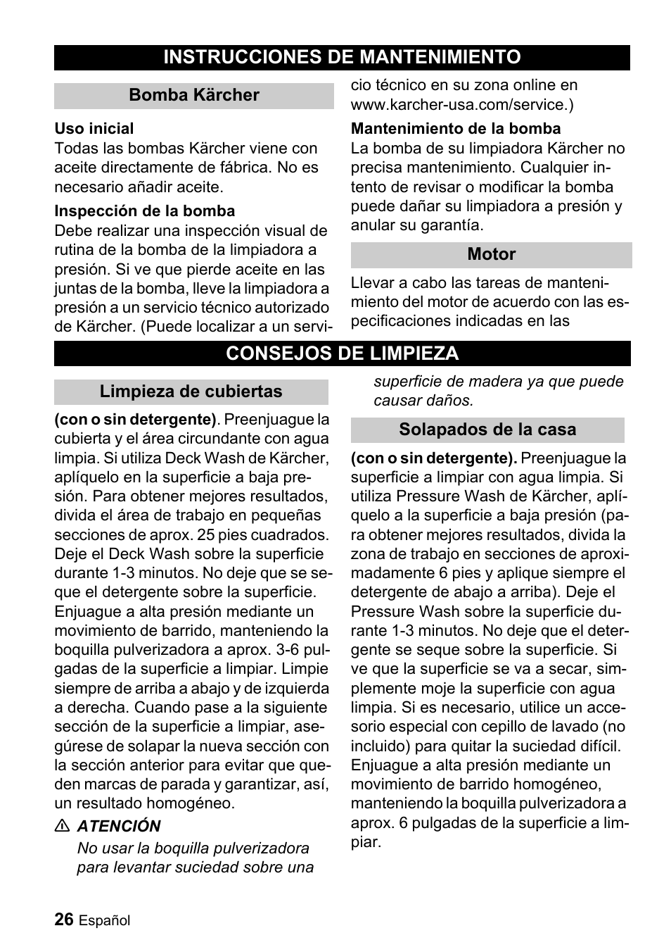 Instrucciones de mantenimiento, Consejos de limpieza | Karcher G 2650 OH User Manual | Page 26 / 47