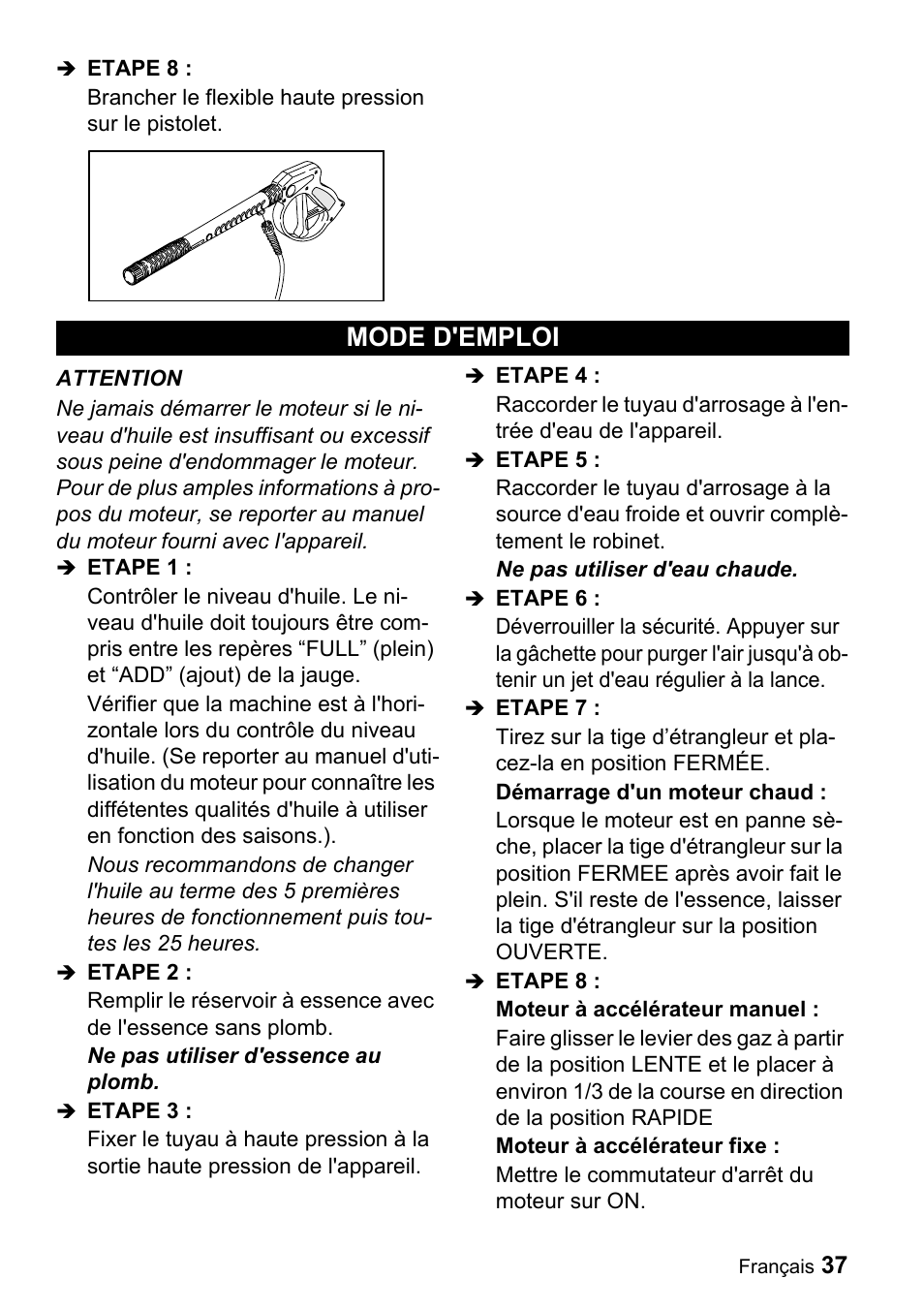 Mode d'emploi | Karcher G 2650 OH User Manual | Page 37 / 47