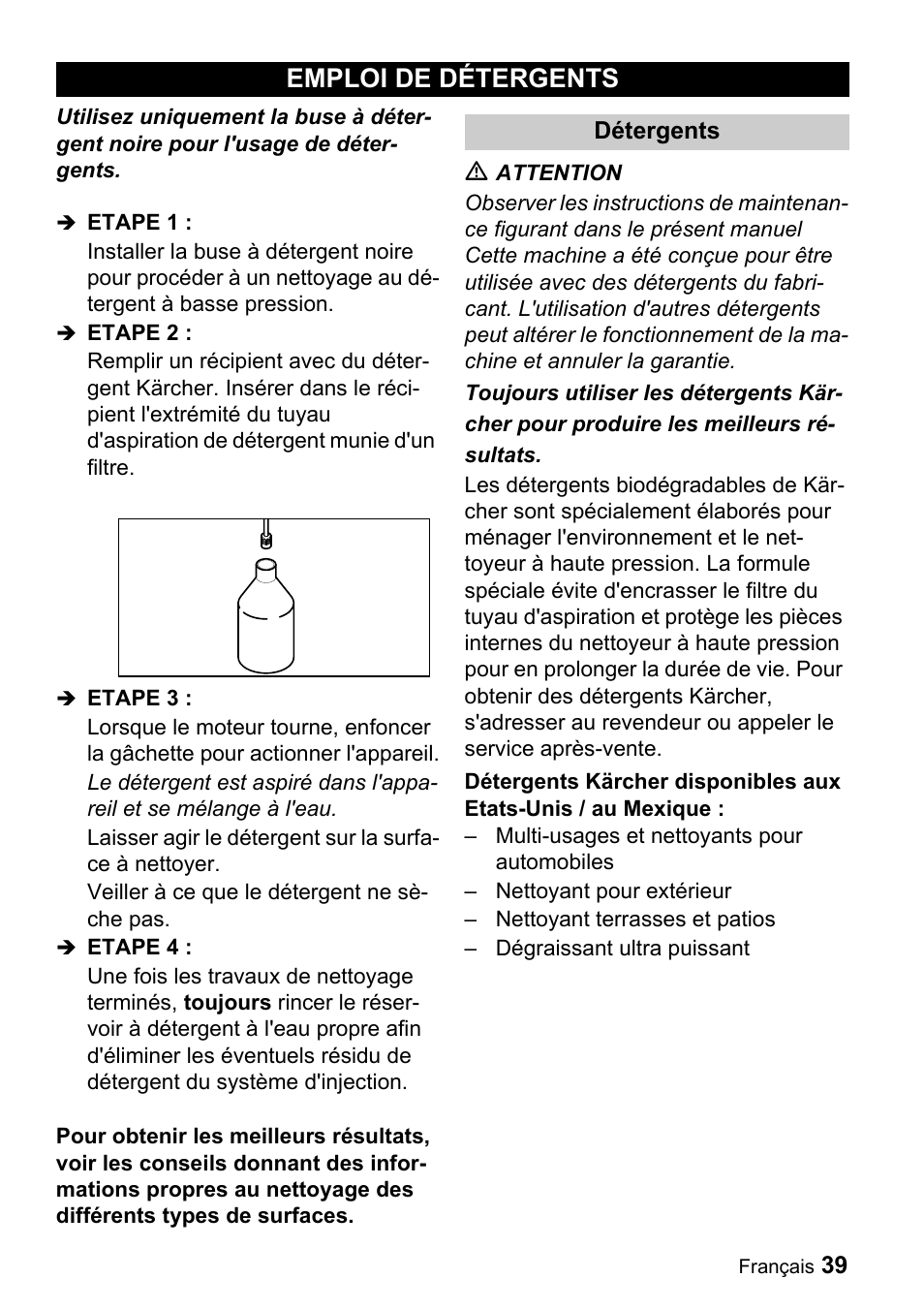 Emploi de détergents | Karcher G 2650 OH User Manual | Page 39 / 47