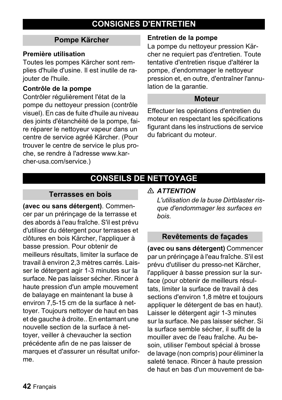 Consignes d'entretien, Conseils de nettoyage | Karcher G 2650 OH User Manual | Page 42 / 47