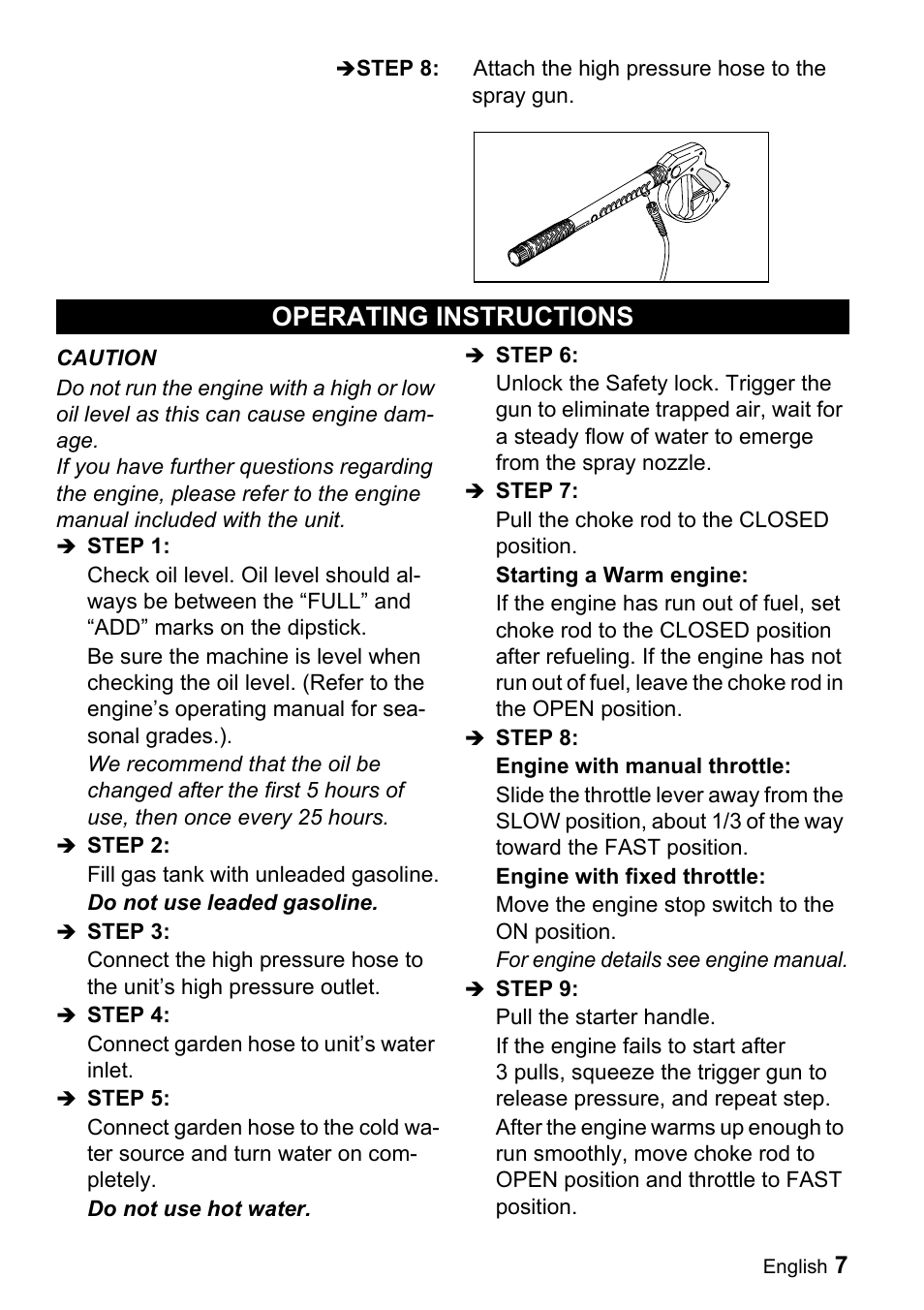 Operating instructions | Karcher G 2650 OH User Manual | Page 7 / 47