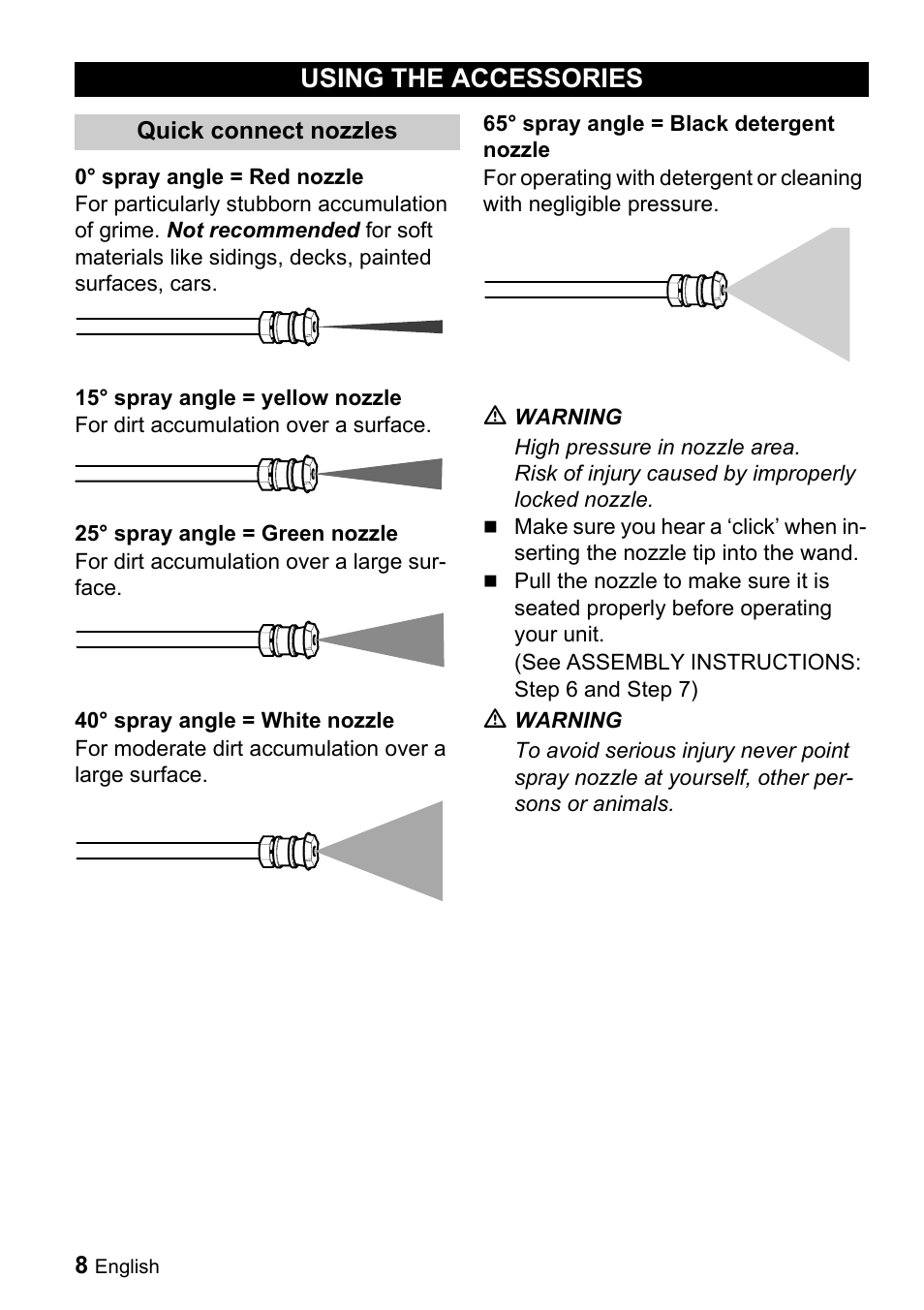 Using the accessories | Karcher G 2650 OH User Manual | Page 8 / 47