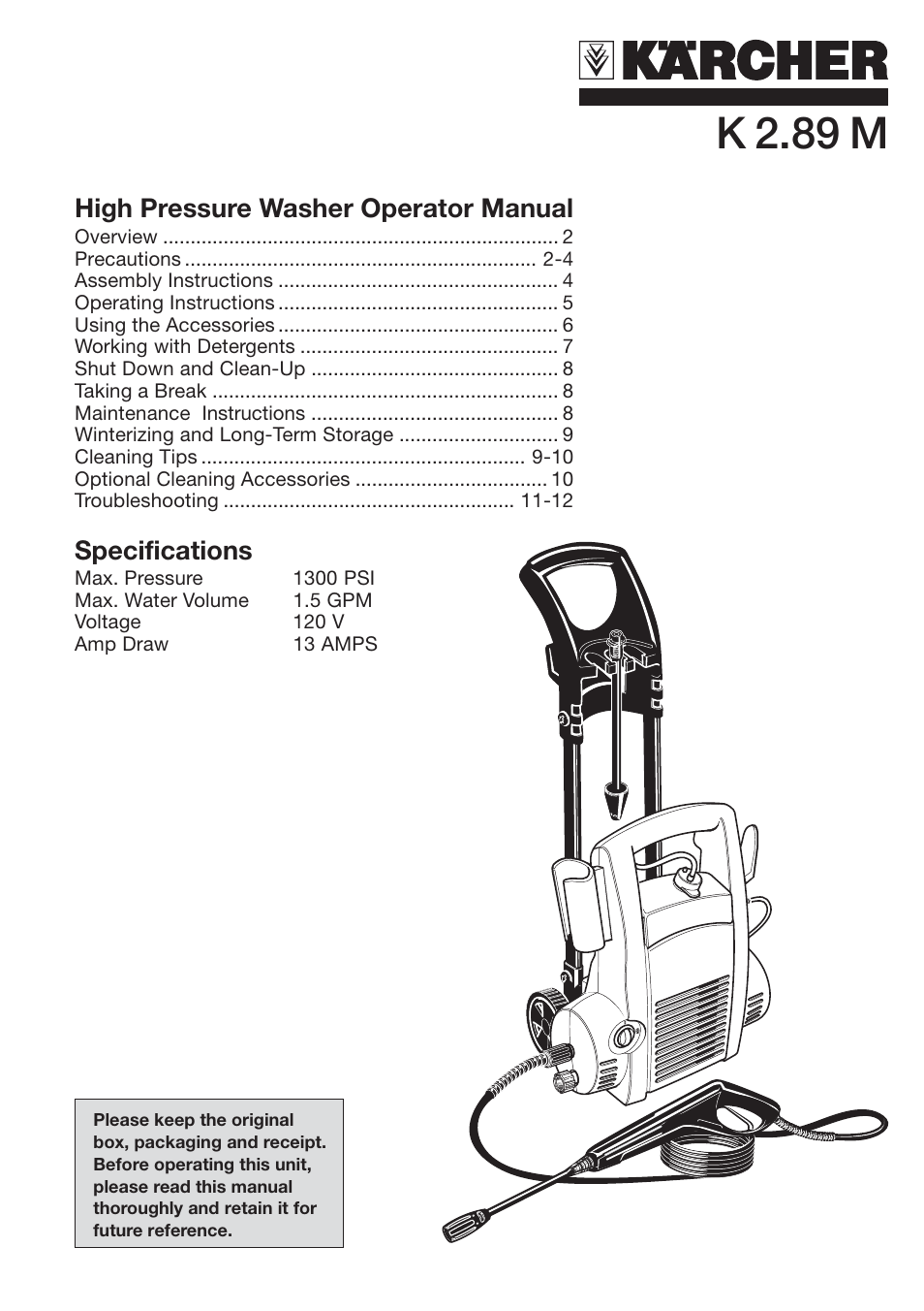 Karcher K 2.89 M User Manual | 12 pages