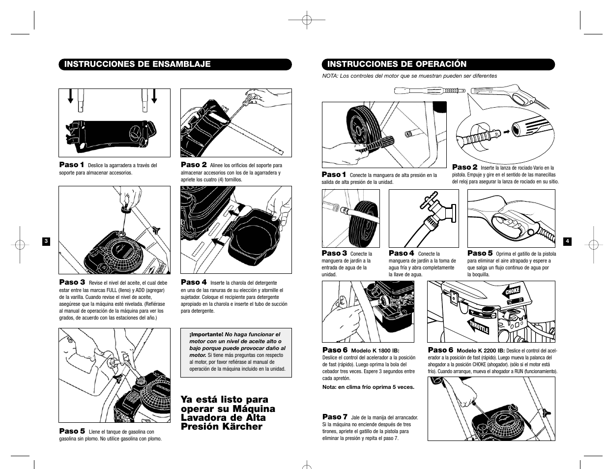 Instrucciones de operación, Instrucciones de ensamblaje | Karcher K 2200 IB User Manual | Page 10 / 21