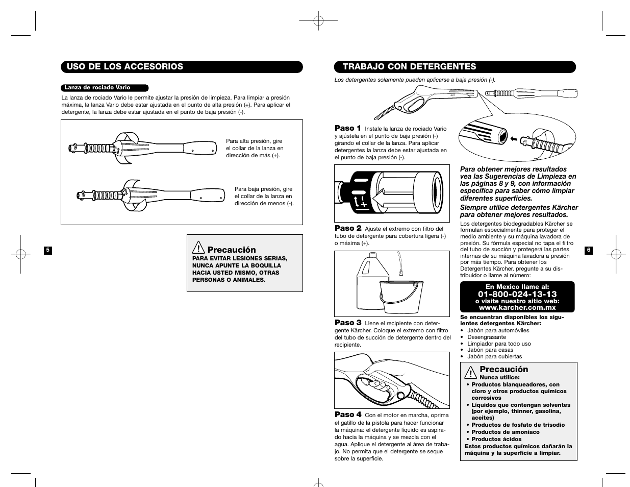 Trabajo con detergentes, Uso de los accesorios, Precaución | Karcher K 2200 IB User Manual | Page 11 / 21