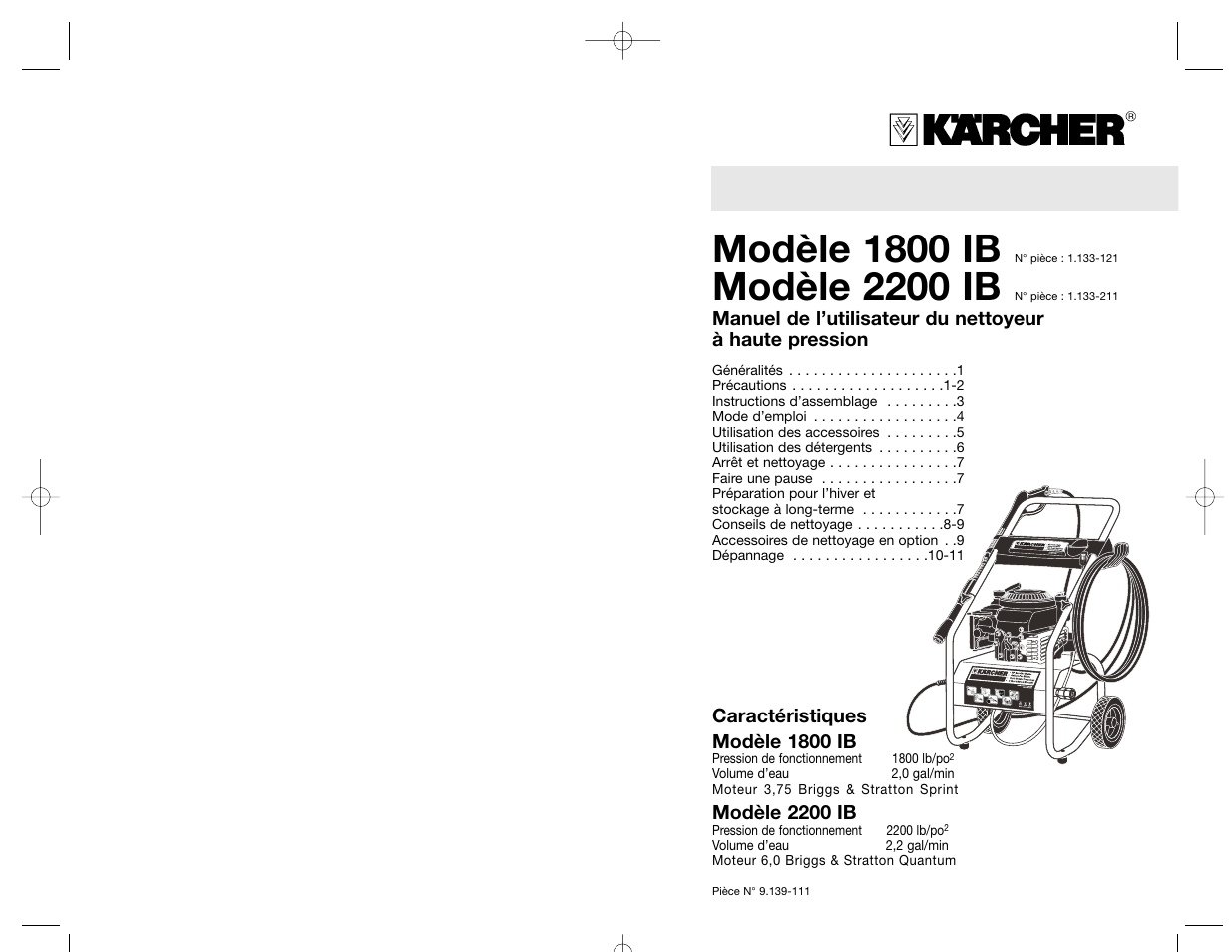 Modèle 1800 ib, Modèle 2200 ib | Karcher K 2200 IB User Manual | Page 15 / 21
