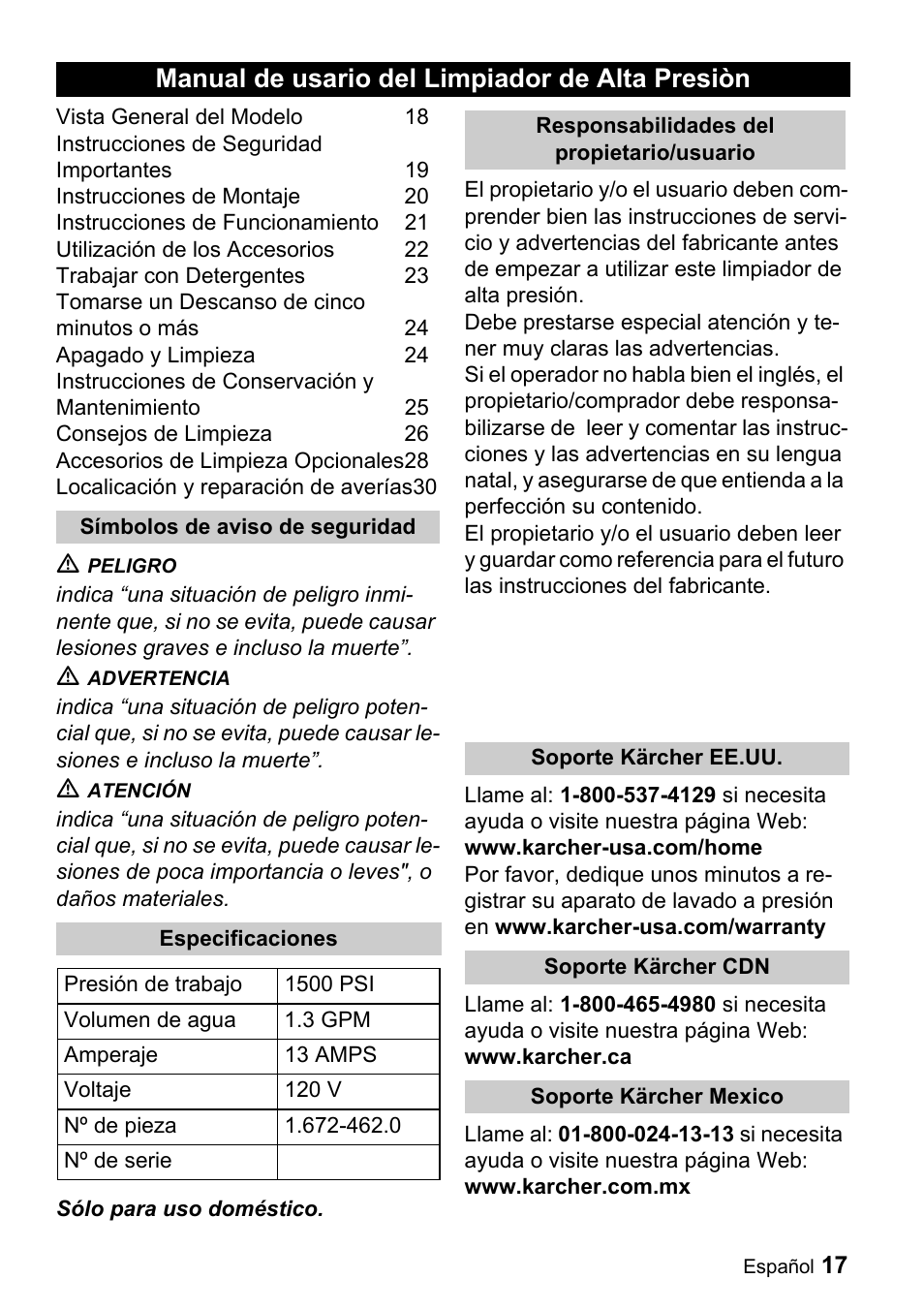 Manual de usario del limpiador de alta presiòn | Karcher K 2.56M User Manual | Page 17 / 48