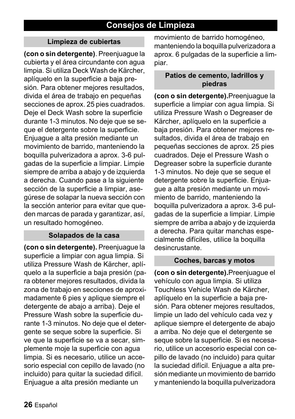 Consejos de limpieza | Karcher K 2.56M User Manual | Page 26 / 48