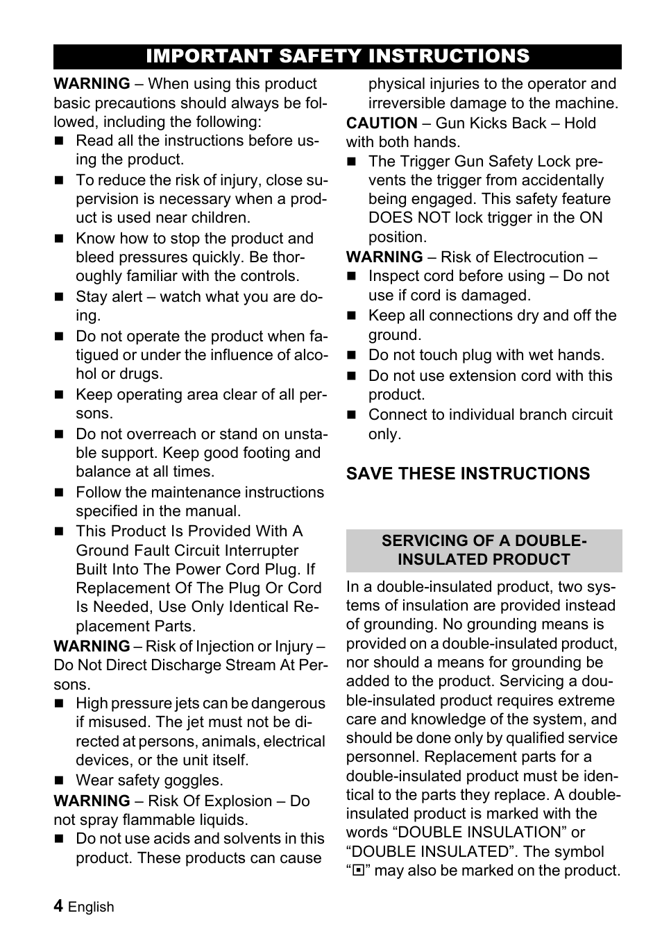 Important safety instructions | Karcher K 2.56M User Manual | Page 4 / 48