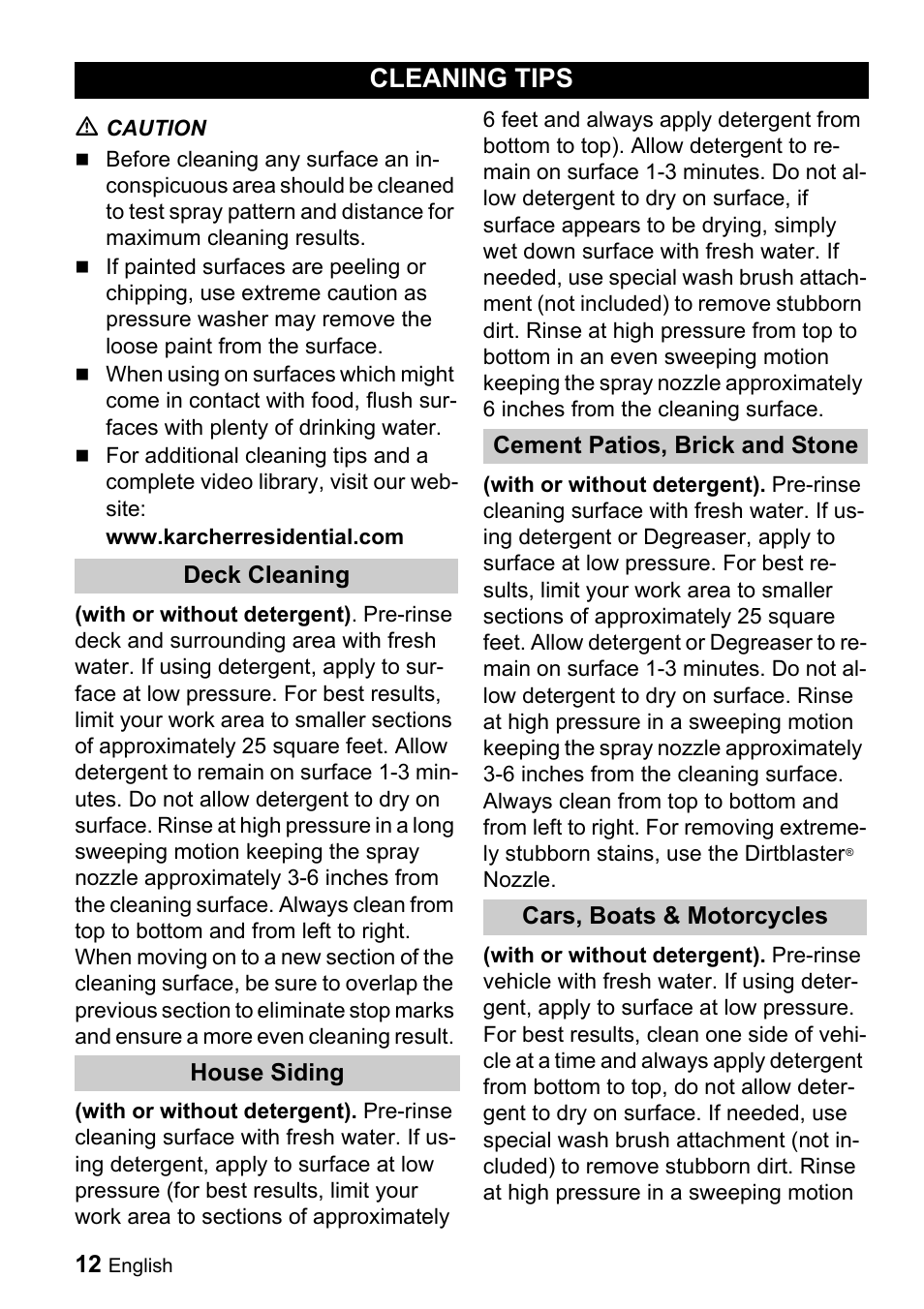 Cleaning tips | Karcher K 3.69 M User Manual | Page 12 / 52