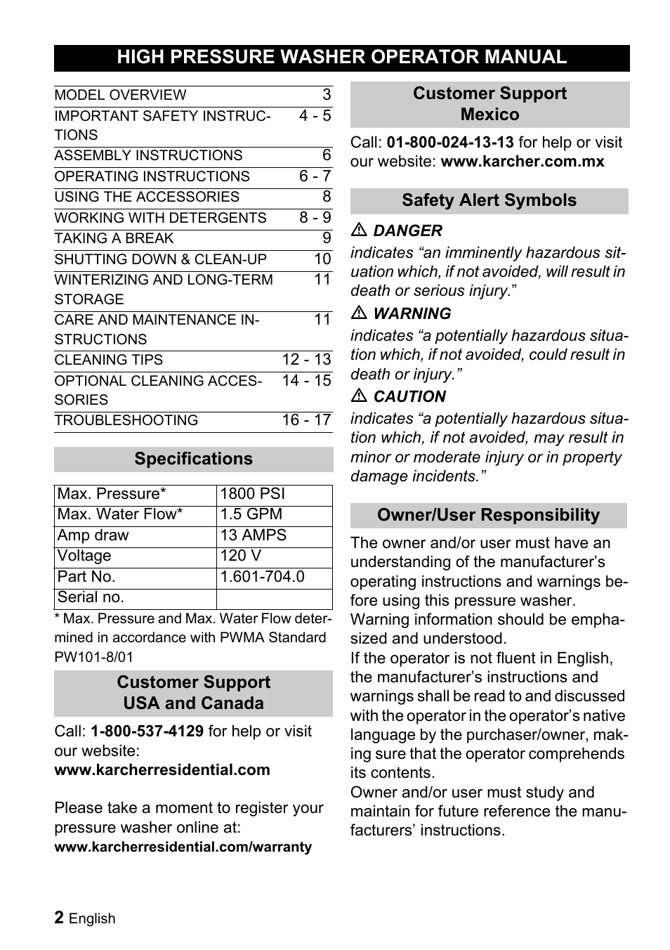 High pressure washer operator manual | Karcher K 3.69 M User Manual | Page 2 / 52