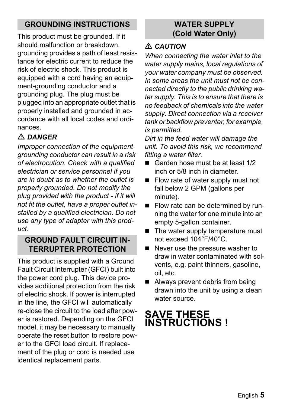 Save these instructions | Karcher K 3.69 M User Manual | Page 5 / 52